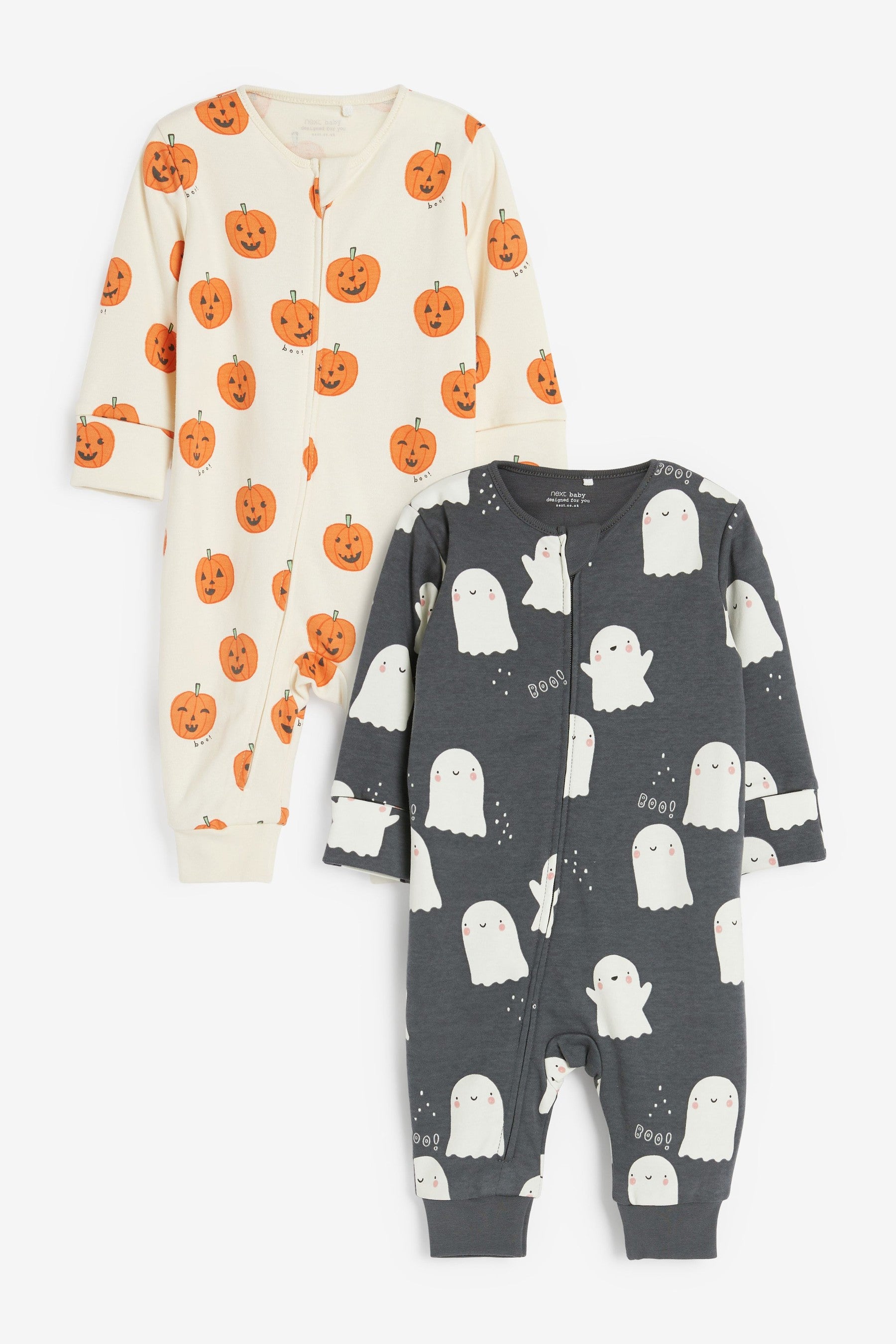 Halloween Glow In Dark Print Baby 2 Pack Footless Sleepsuits (0mths-2yrs)