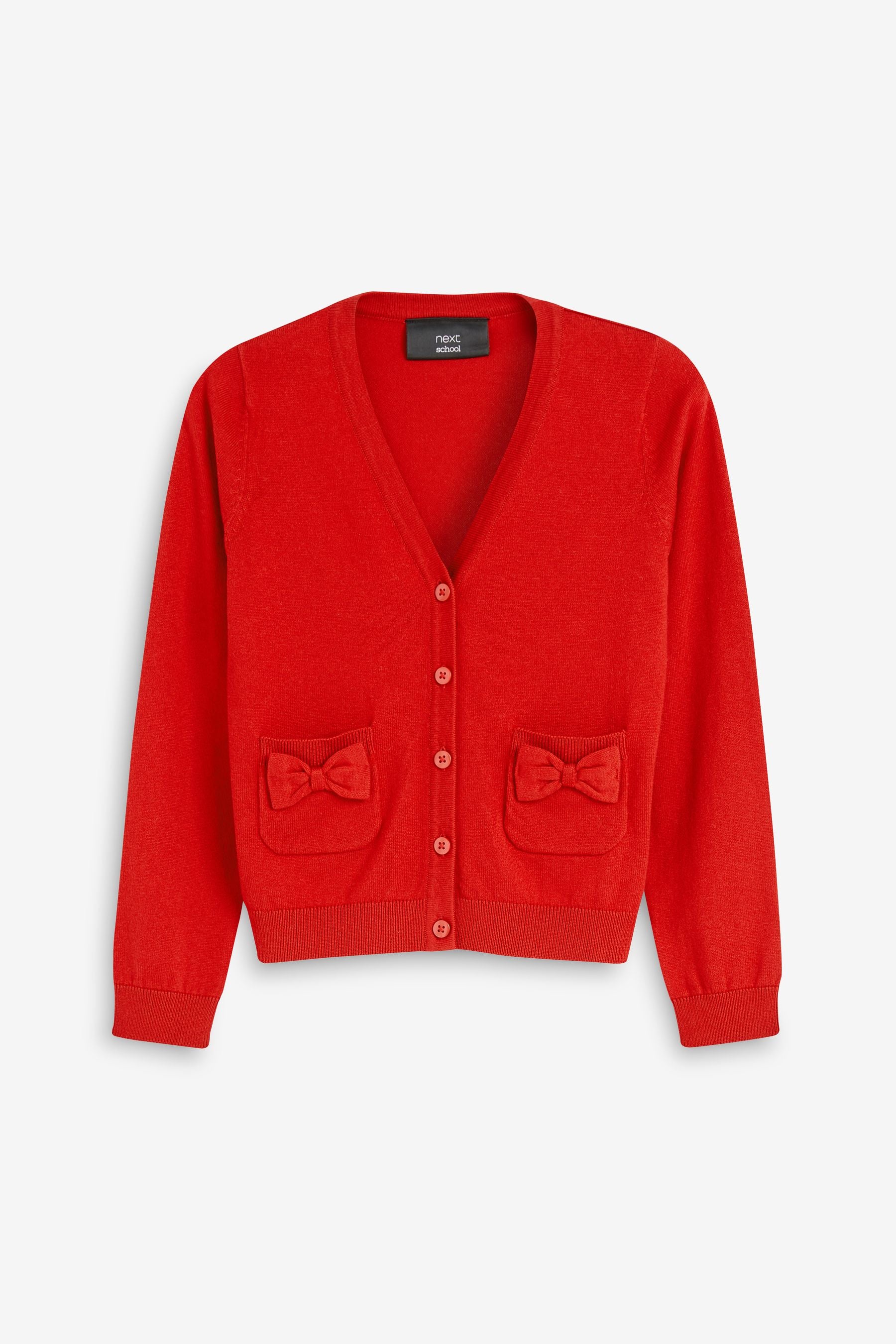 Red Cotton Rich Bow Pocket School Cardigan (3-16yrs)