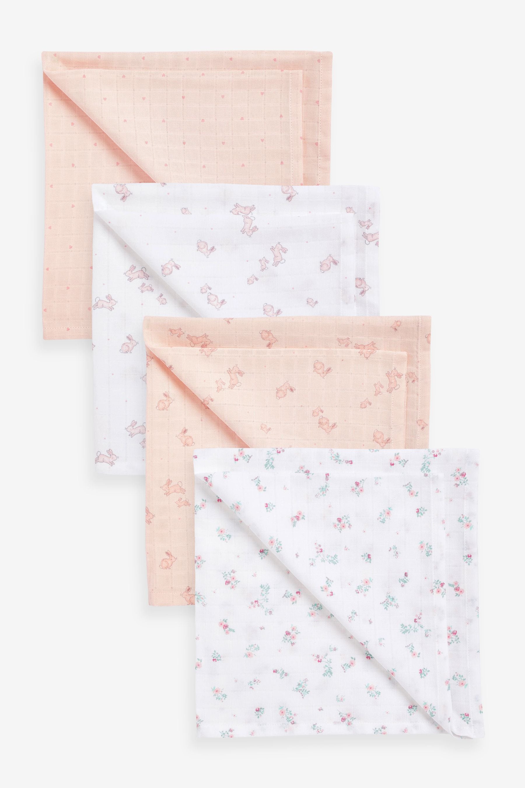 Pink Rabbit Baby Muslin Cloths 4 Packs