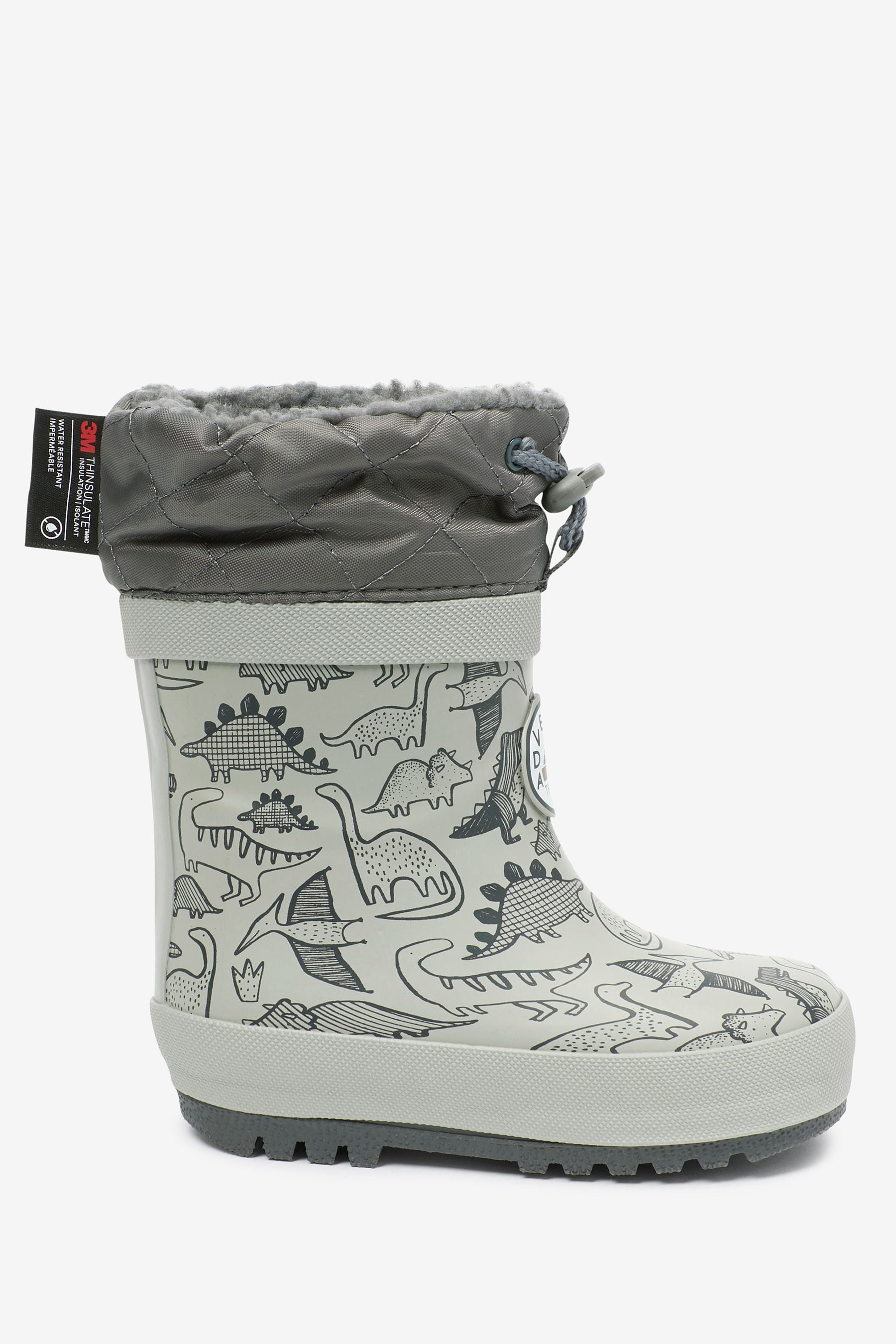 Grey Dino Cuff Wellies