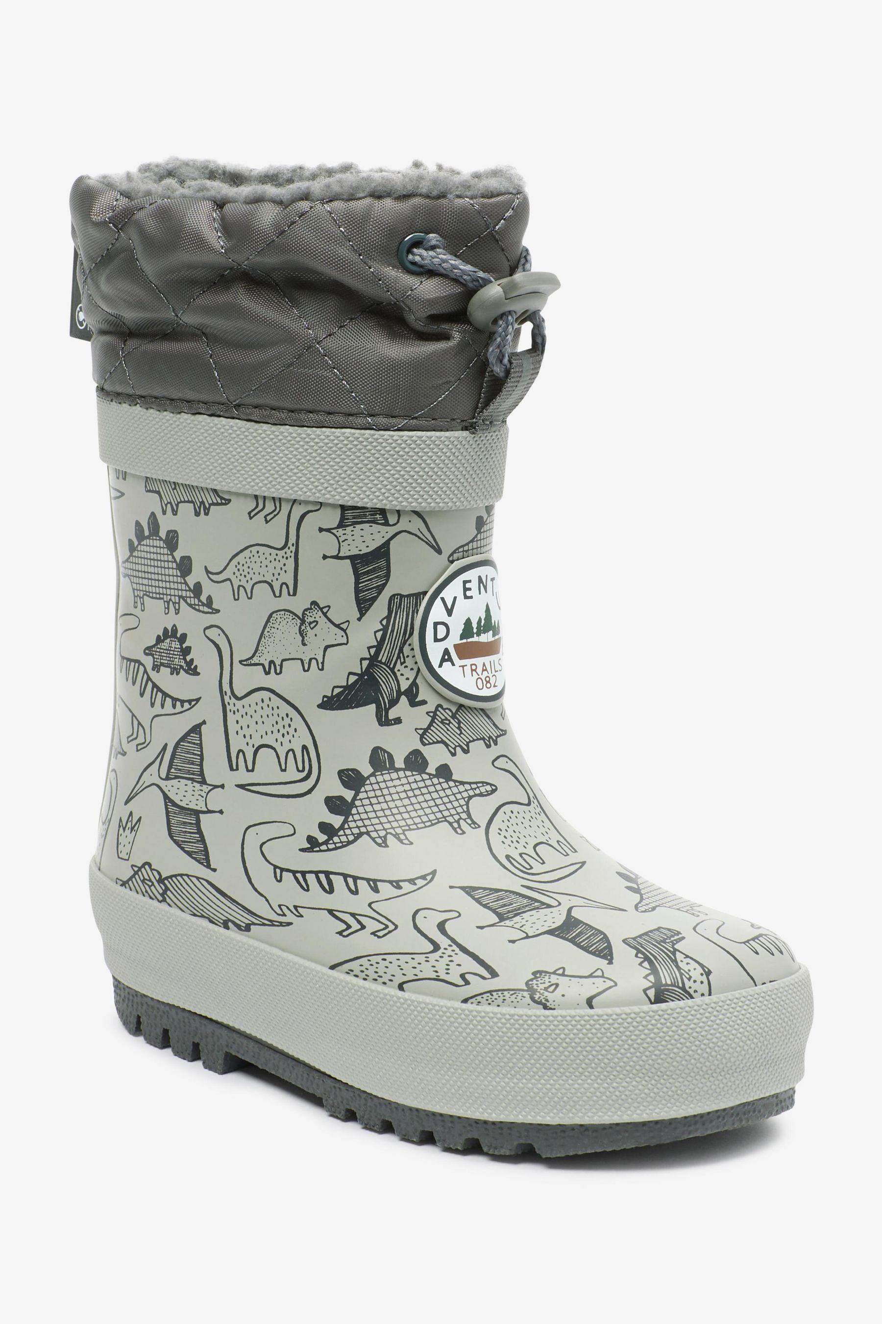 Grey Dino Cuff Wellies