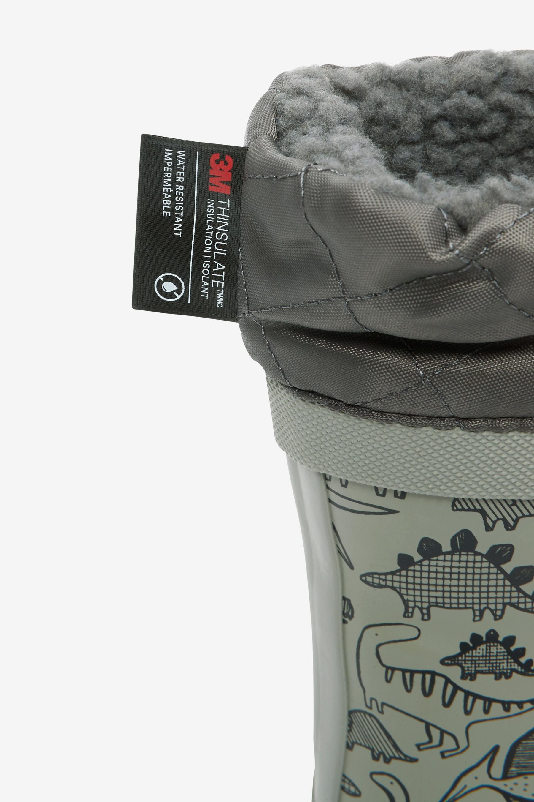 Grey Dino Cuff Wellies