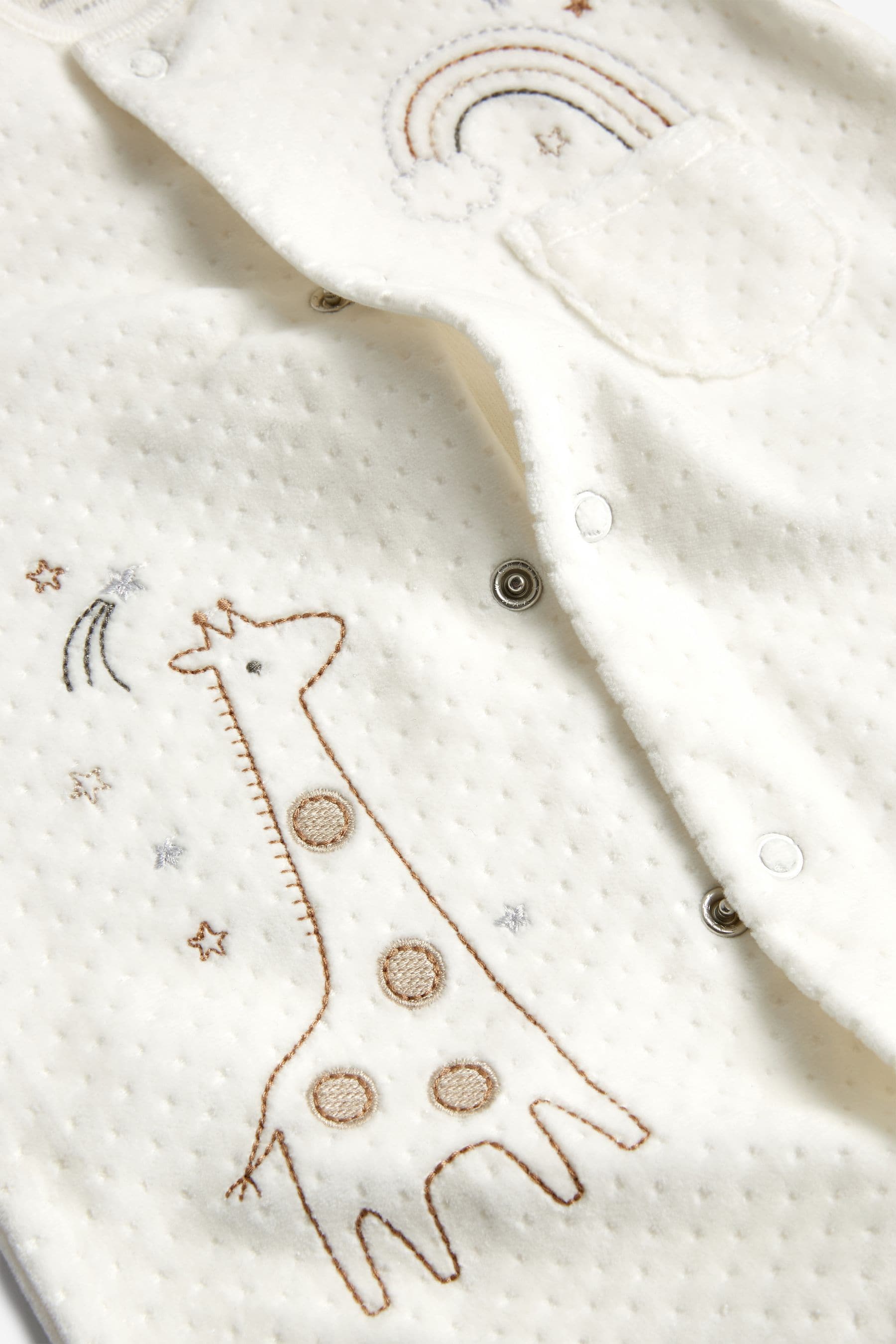 White Giraffe Embroidered Velour Baby Sleepsuit (0-12mths)