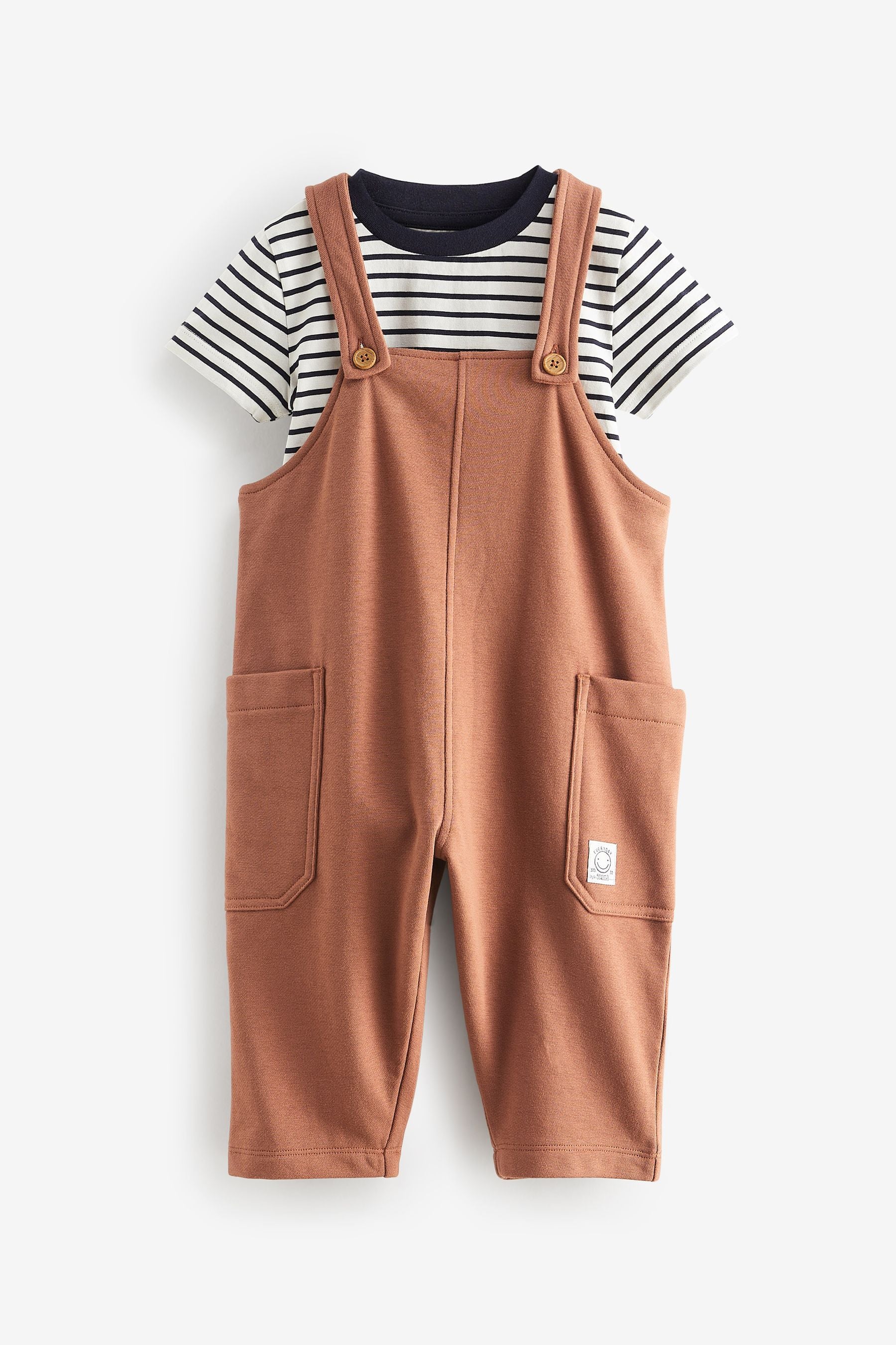 Tan Brown Long Leg Jersey Dungarees And T-Shirt Set (3mths-7yrs)