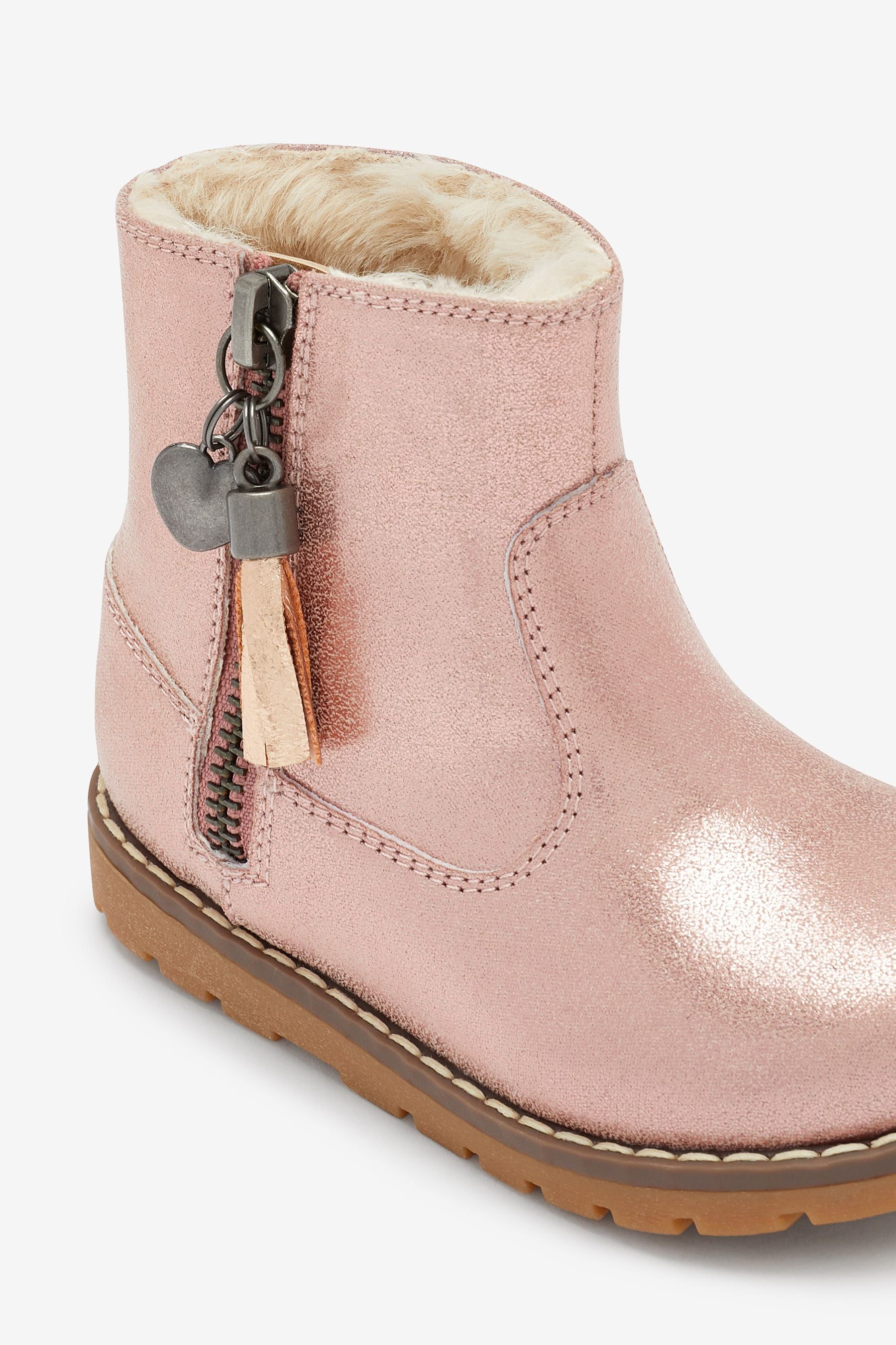 Rose Gold Pink Warm Lined Tassel Detail Zip Boots