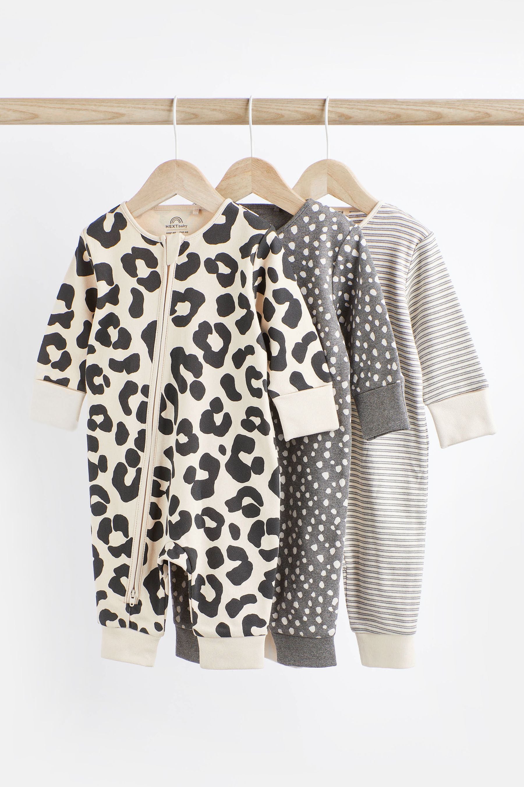 Monochrome Baby Footless Zip Sleepsuits 3 Pack (0mths-2yrs)