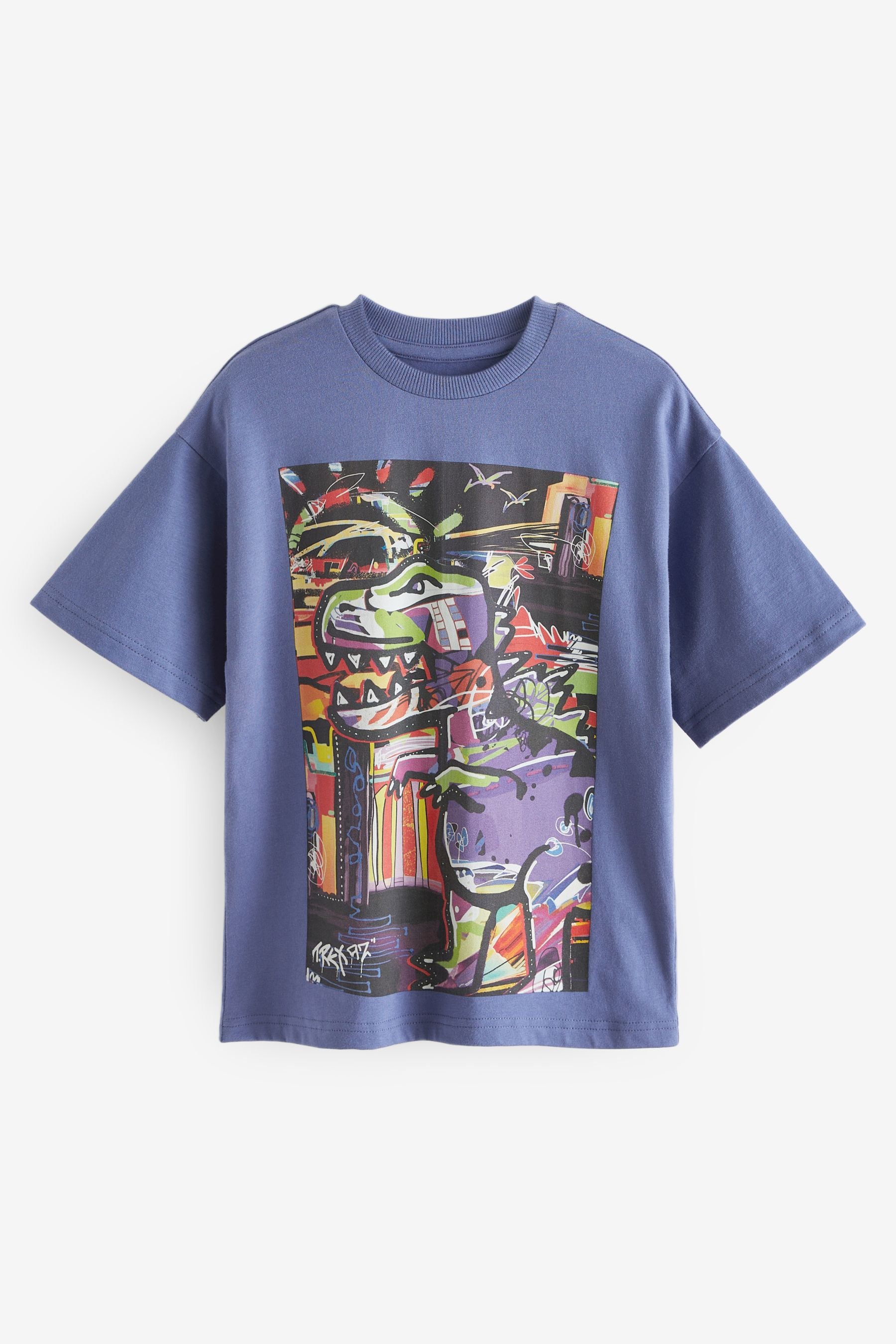 Blue Dino Art Short Sleeve Graphic T-Shirt (3-16yrs)