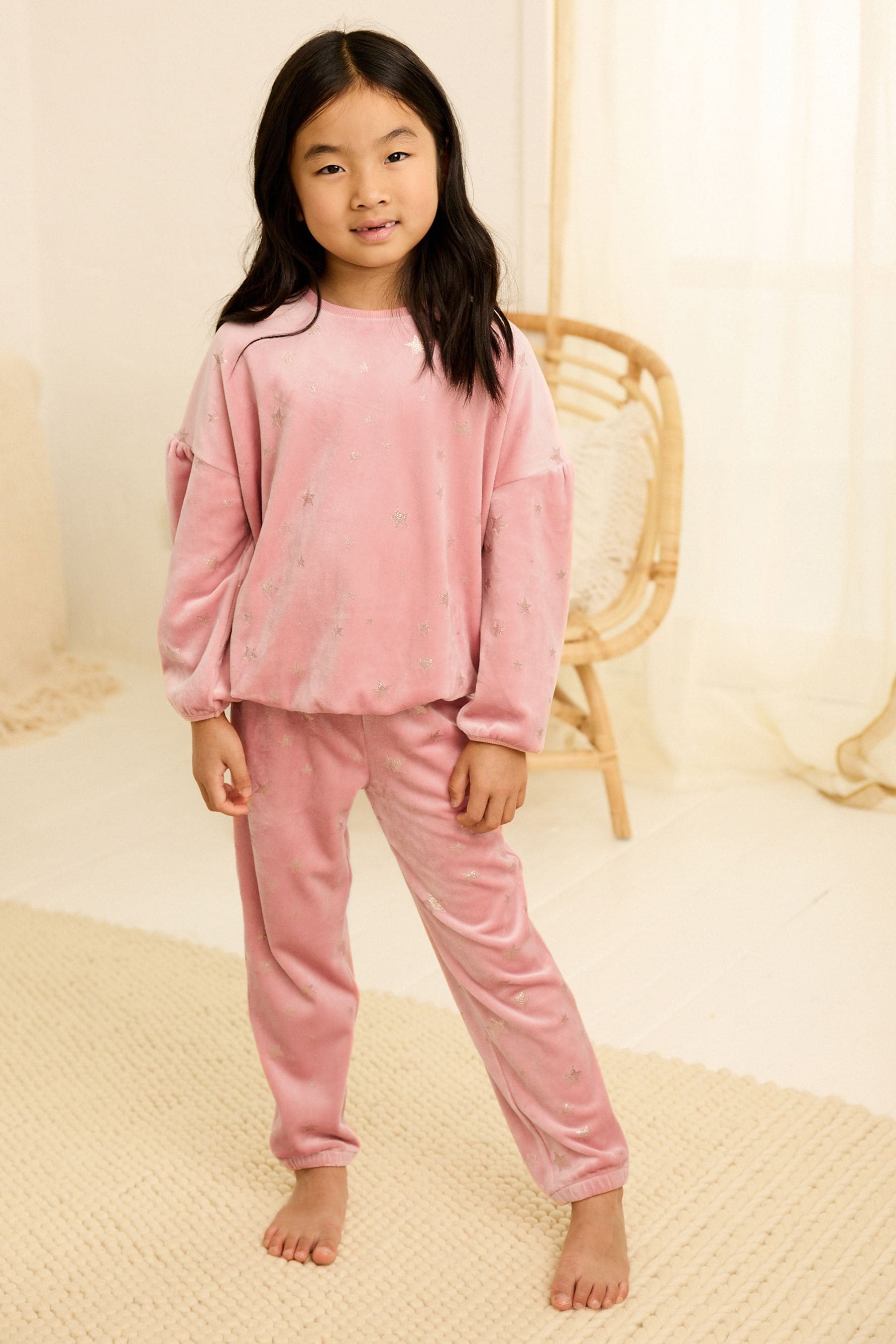 Pink Metallic Star Cosy Fleece Pyjamas (3-16yrs)