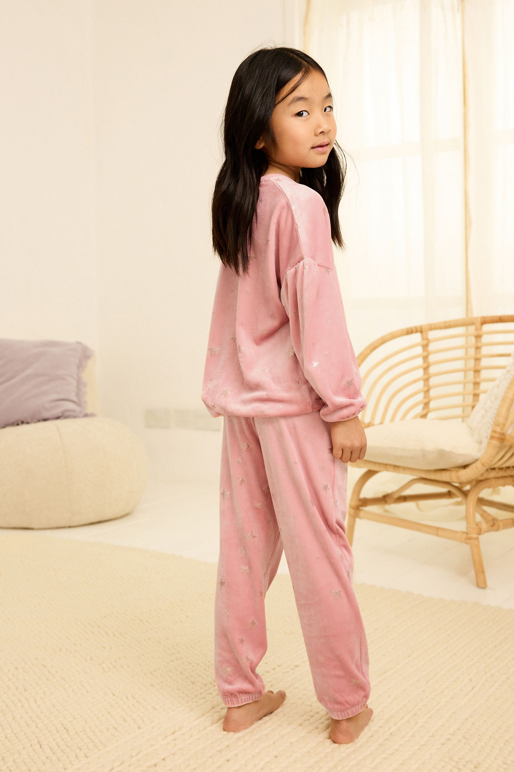 Pink Metallic Star Cosy Fleece Pyjamas (3-16yrs)