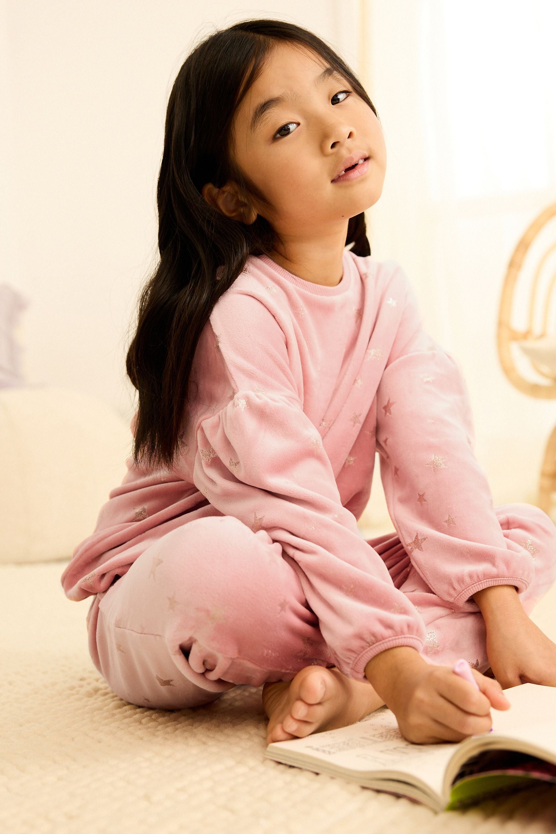 Pink Metallic Star Cosy Fleece Pyjamas (3-16yrs)