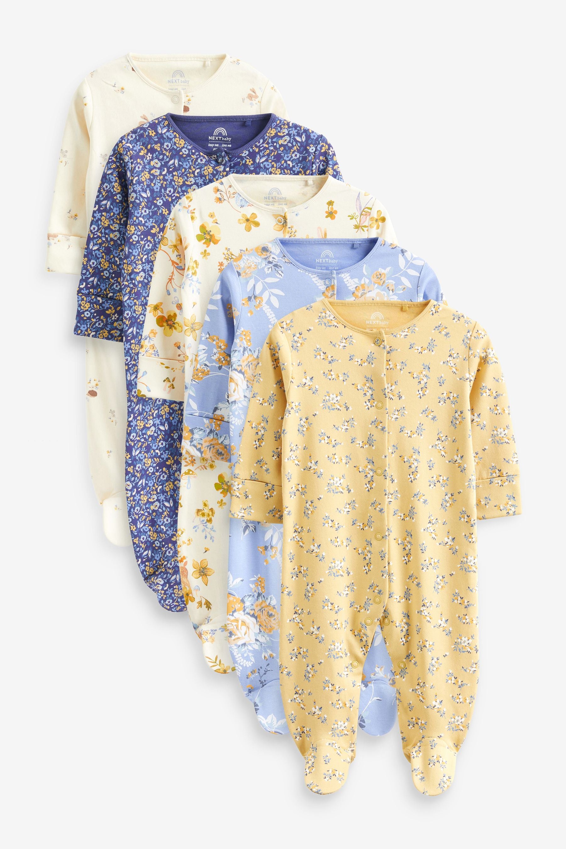 Ochre Yellow Baby Footed Sleepsuits 5 Pack (0-2yrs)