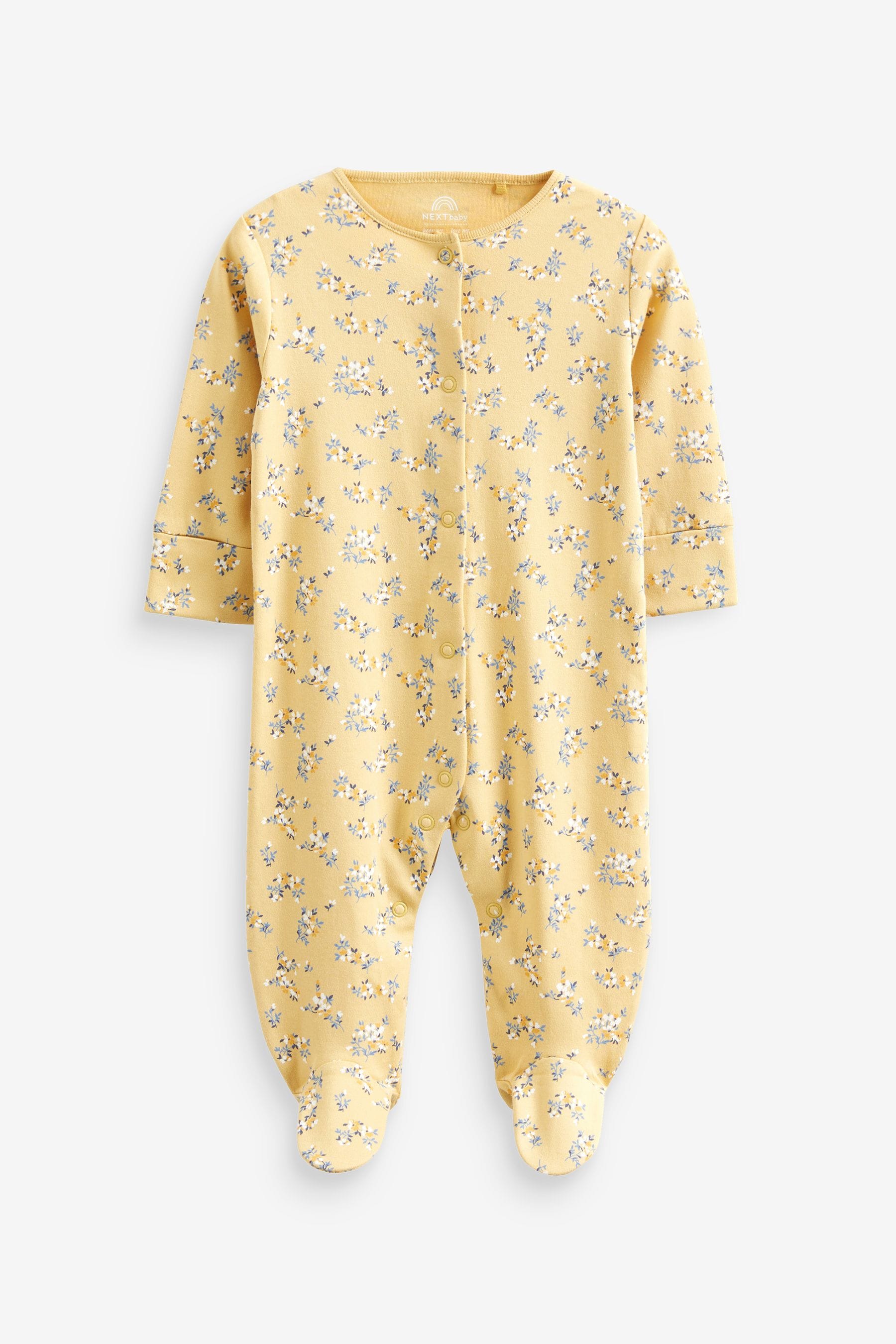 Ochre Yellow Baby Footed Sleepsuits 5 Pack (0-2yrs)