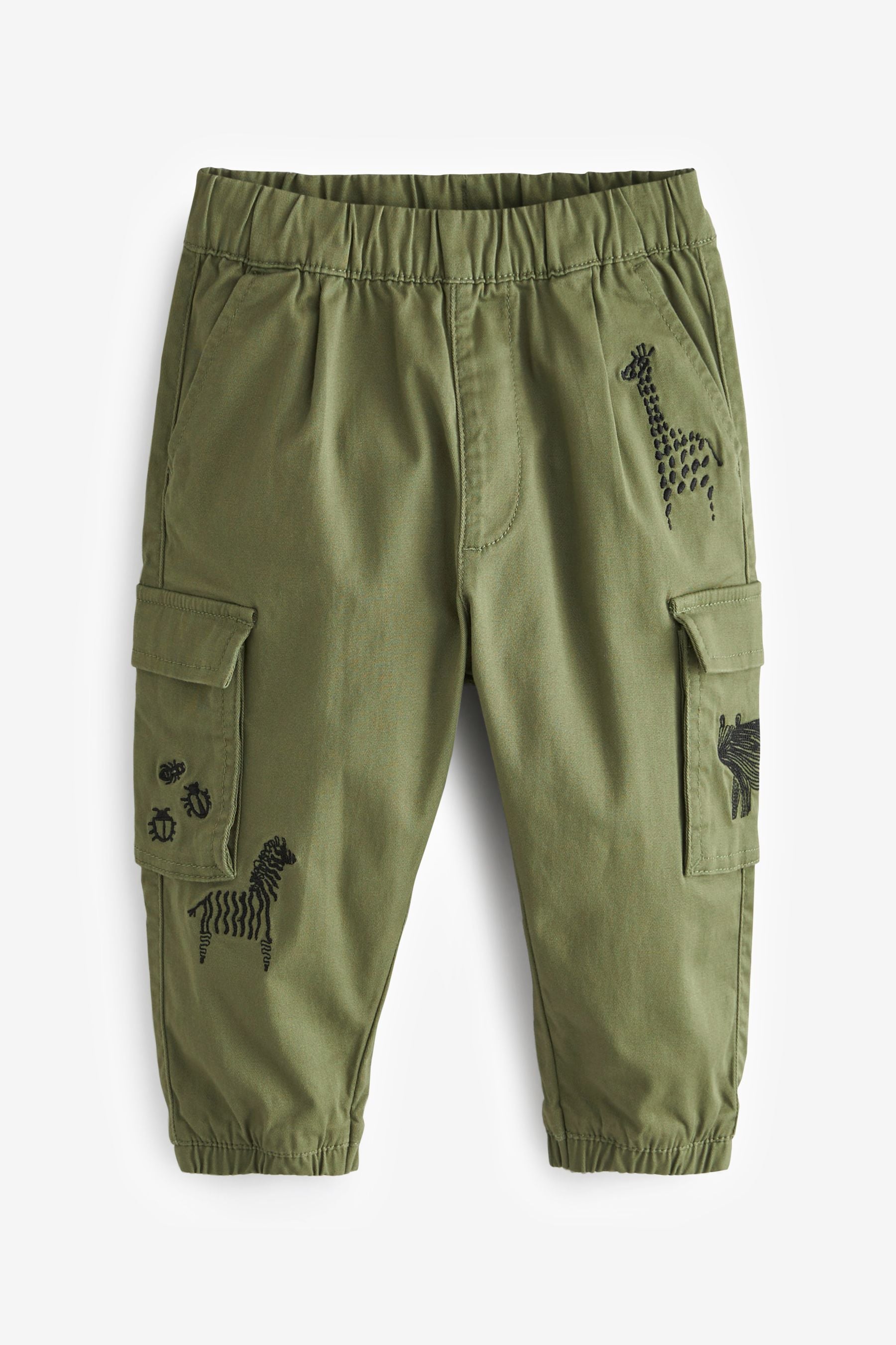 Khaki Green Animals Cargo Trousers (3mths-7yrs)