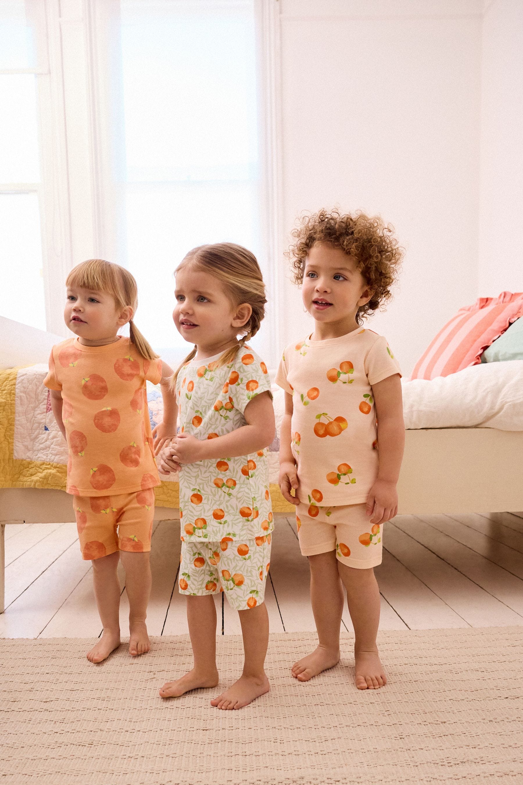 Orange/White Peach Short Pyjamas 3 Pack (9mths-8yrs)