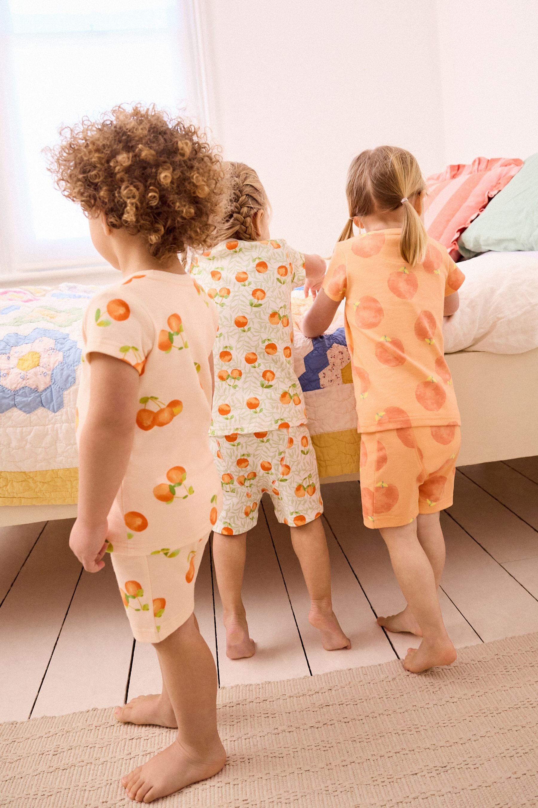 Orange/White Peach Short Pyjamas 3 Pack (9mths-8yrs)