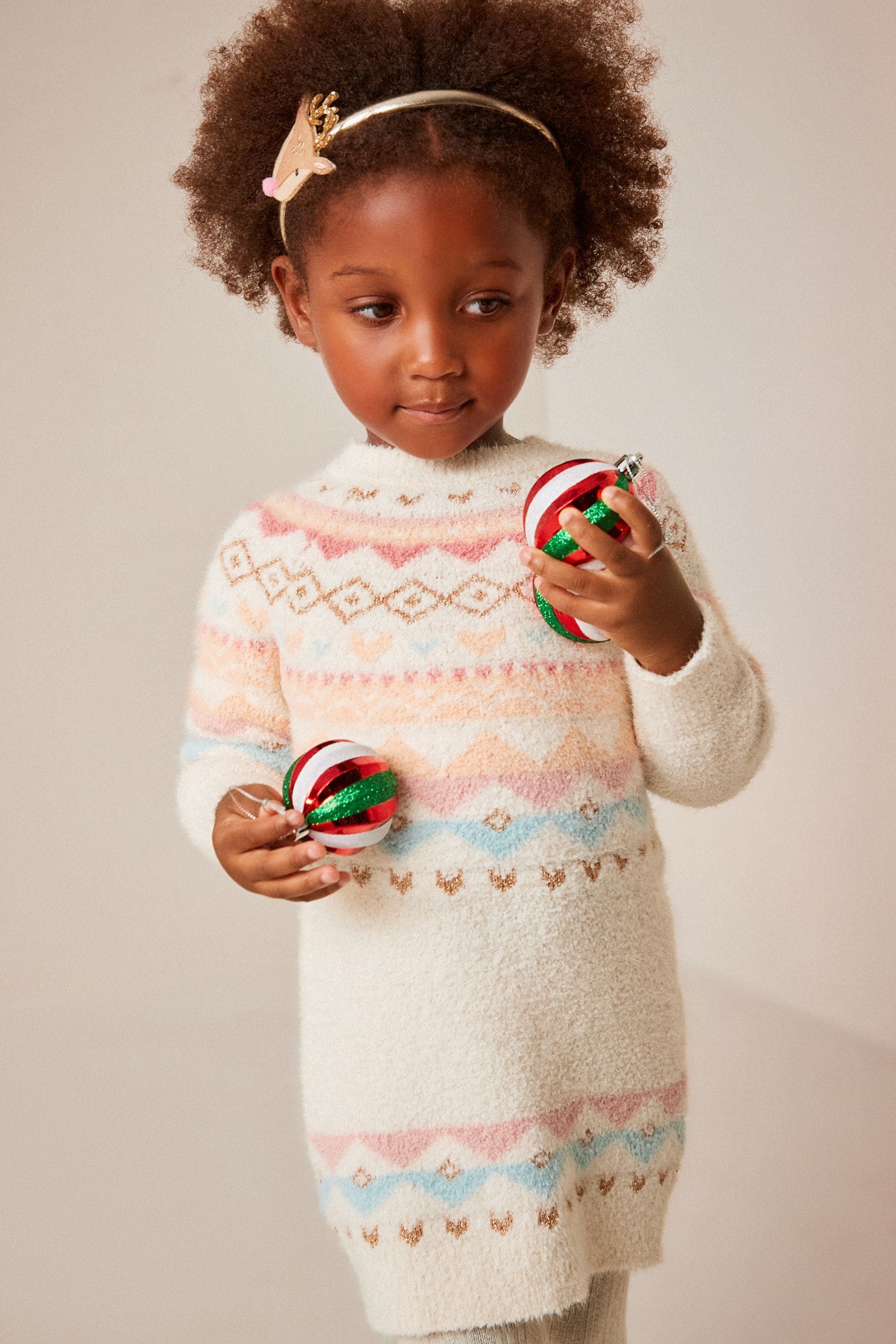 Ecru Marl Fairisle Pattern Jumper Dress (3mths-7yrs)