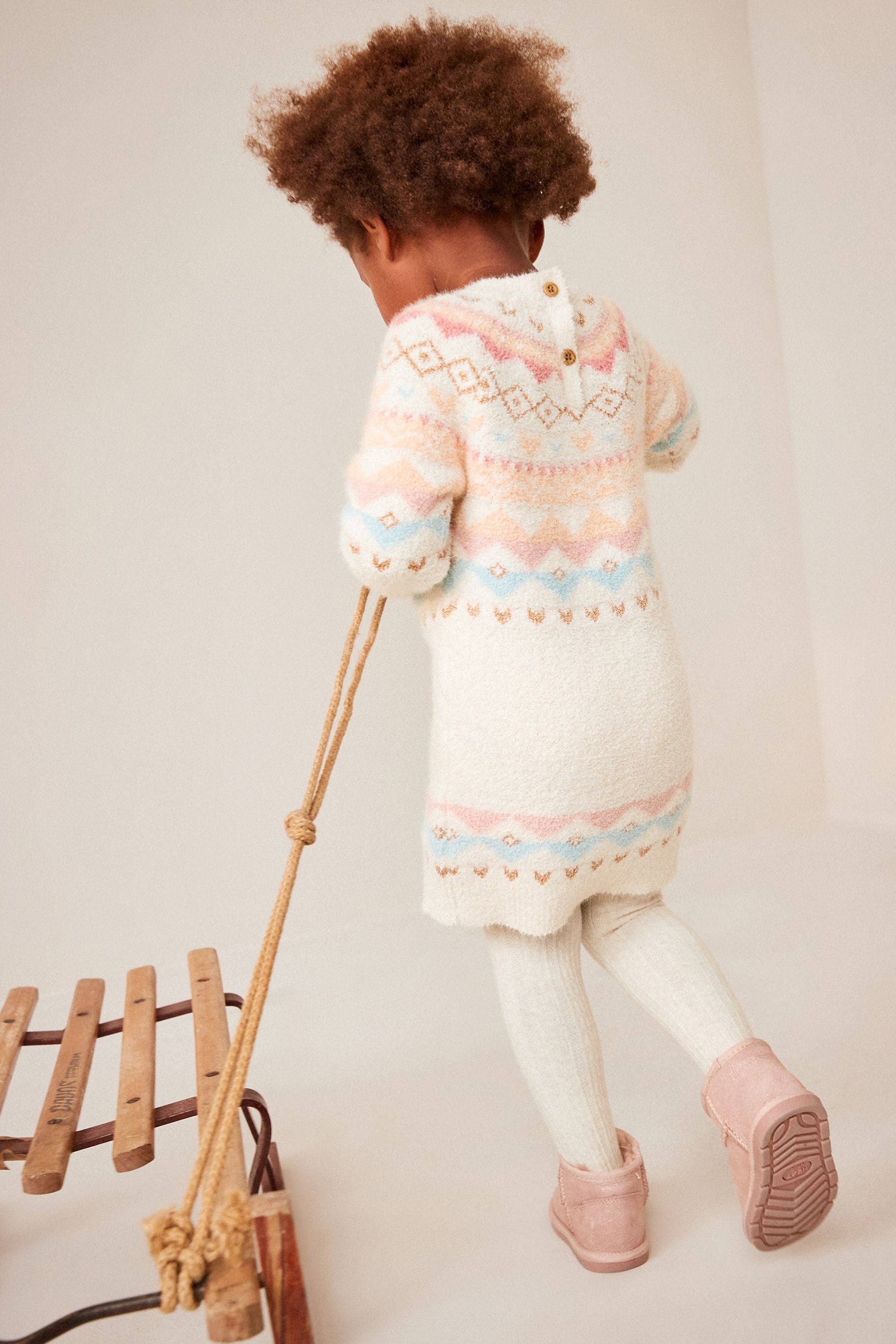 Ecru Marl Fairisle Pattern Jumper Dress (3mths-7yrs)