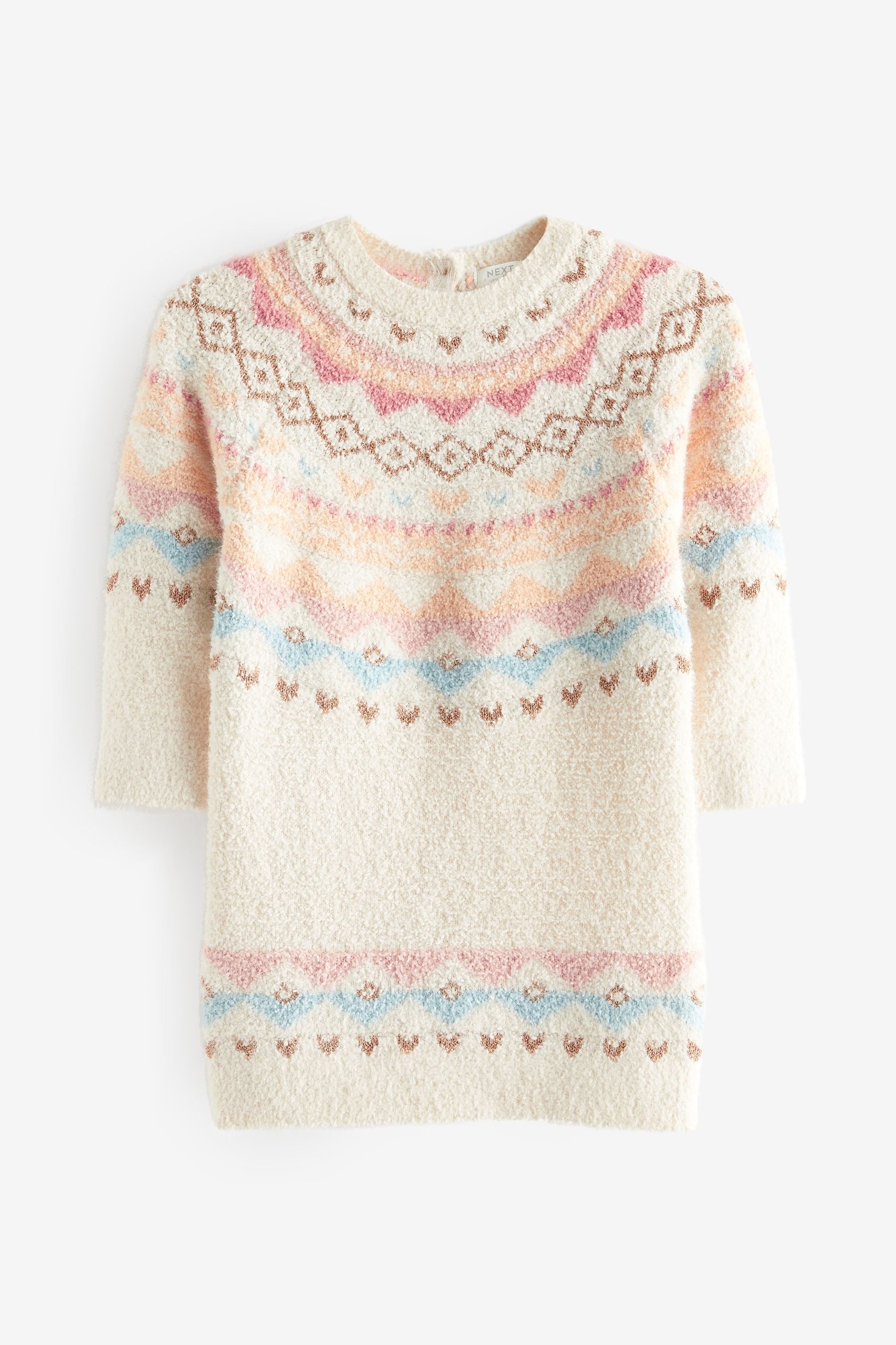 Ecru Marl Fairisle Pattern Jumper Dress (3mths-7yrs)