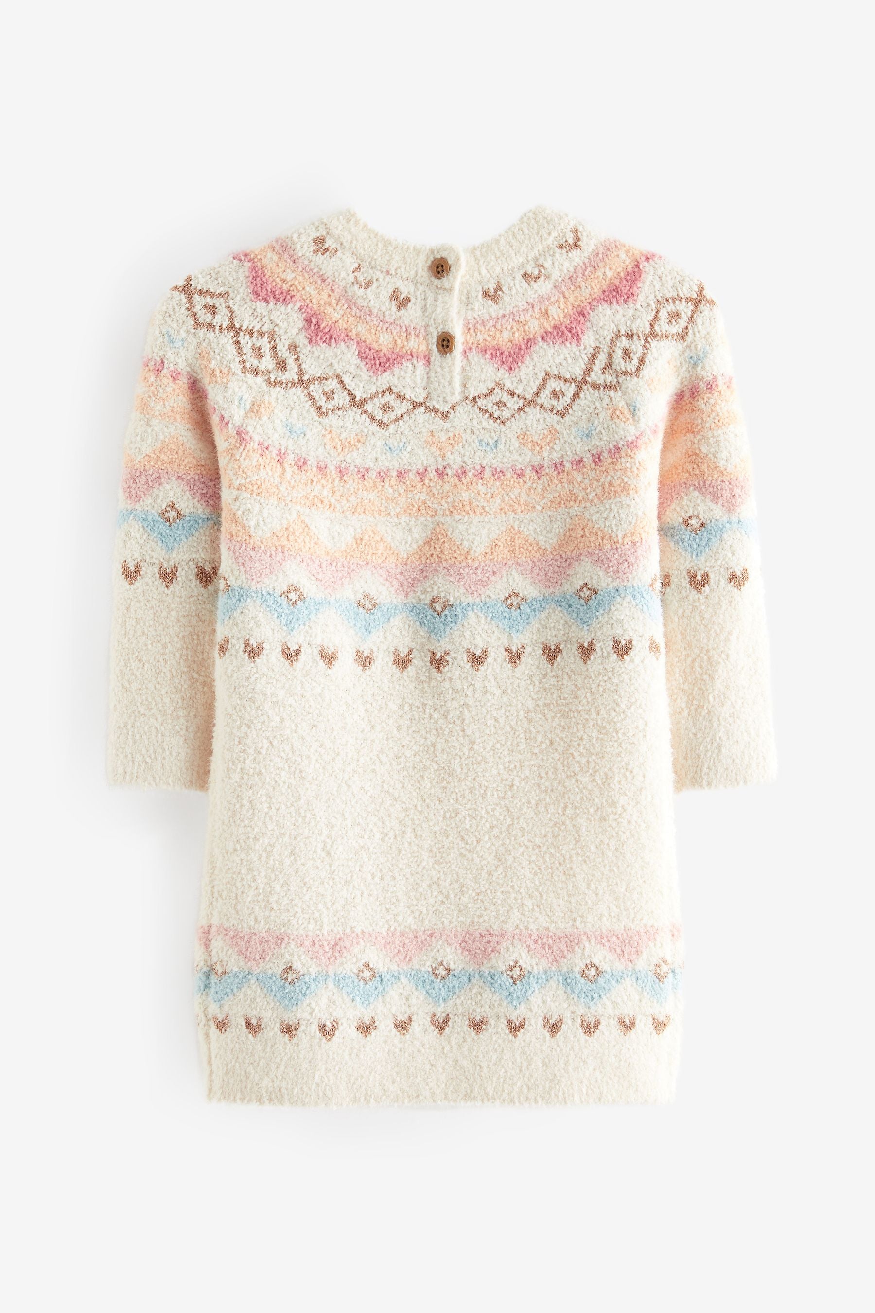 Ecru Marl Fairisle Pattern Jumper Dress (3mths-7yrs)