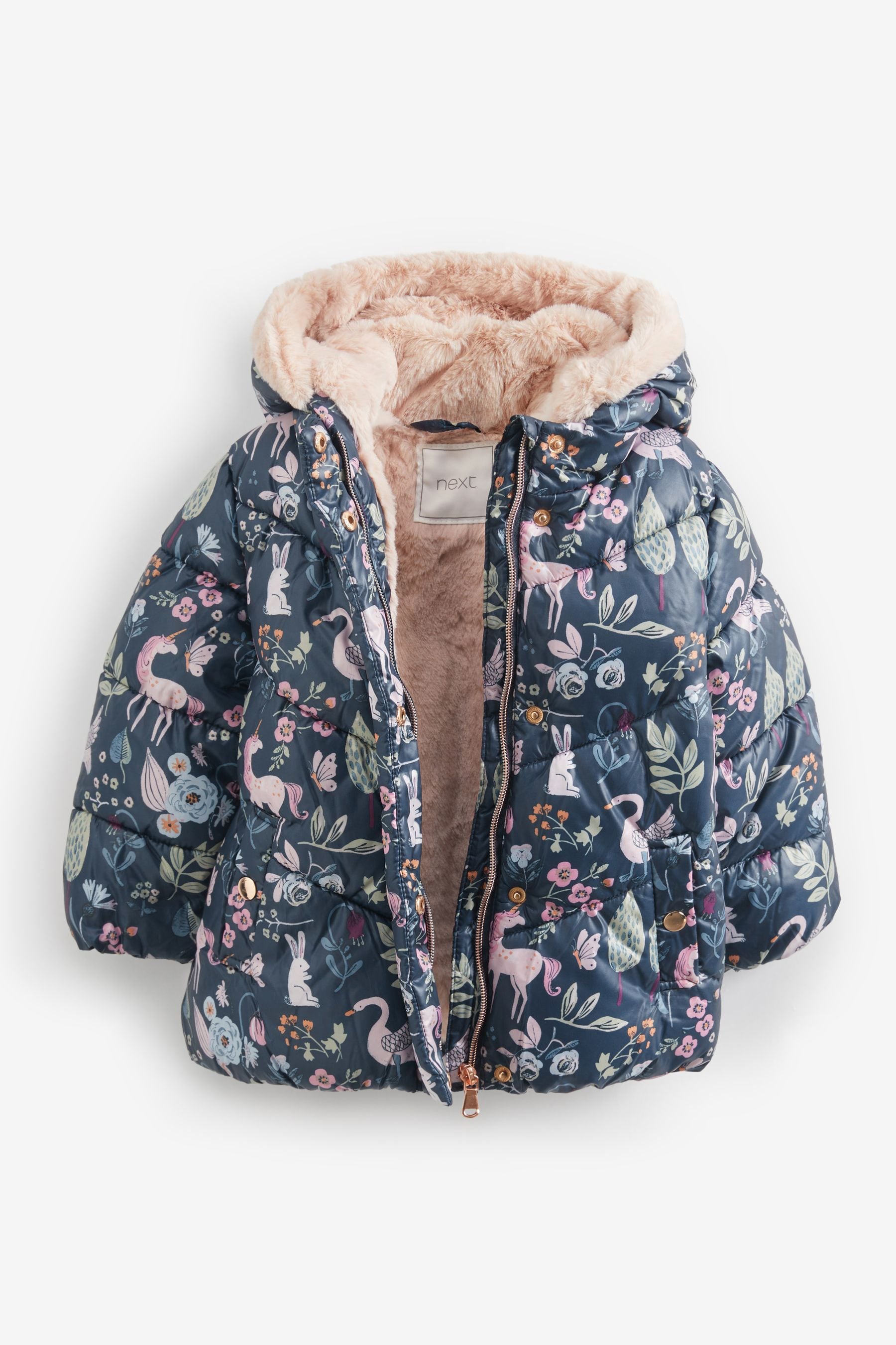 Print Printed Faux Fur Hood Padded Coat (3mths-7yrs)