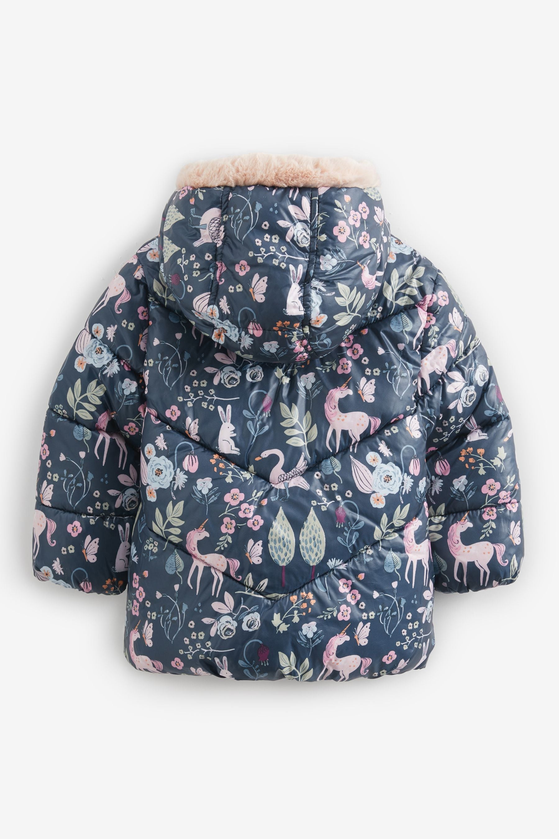 Print Printed Faux Fur Hood Padded Coat (3mths-7yrs)