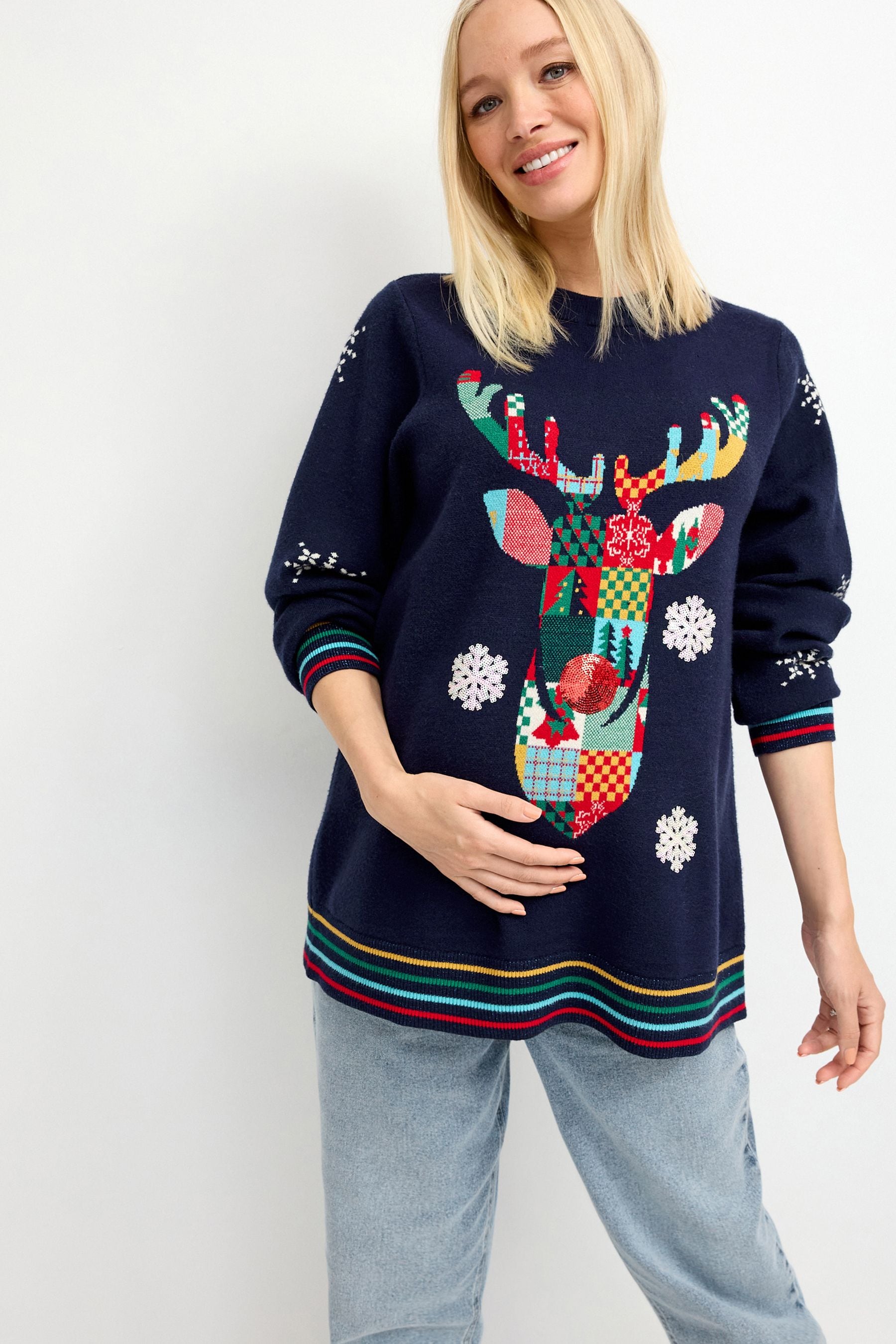 Navy Blue Maternity Christmas Jumper