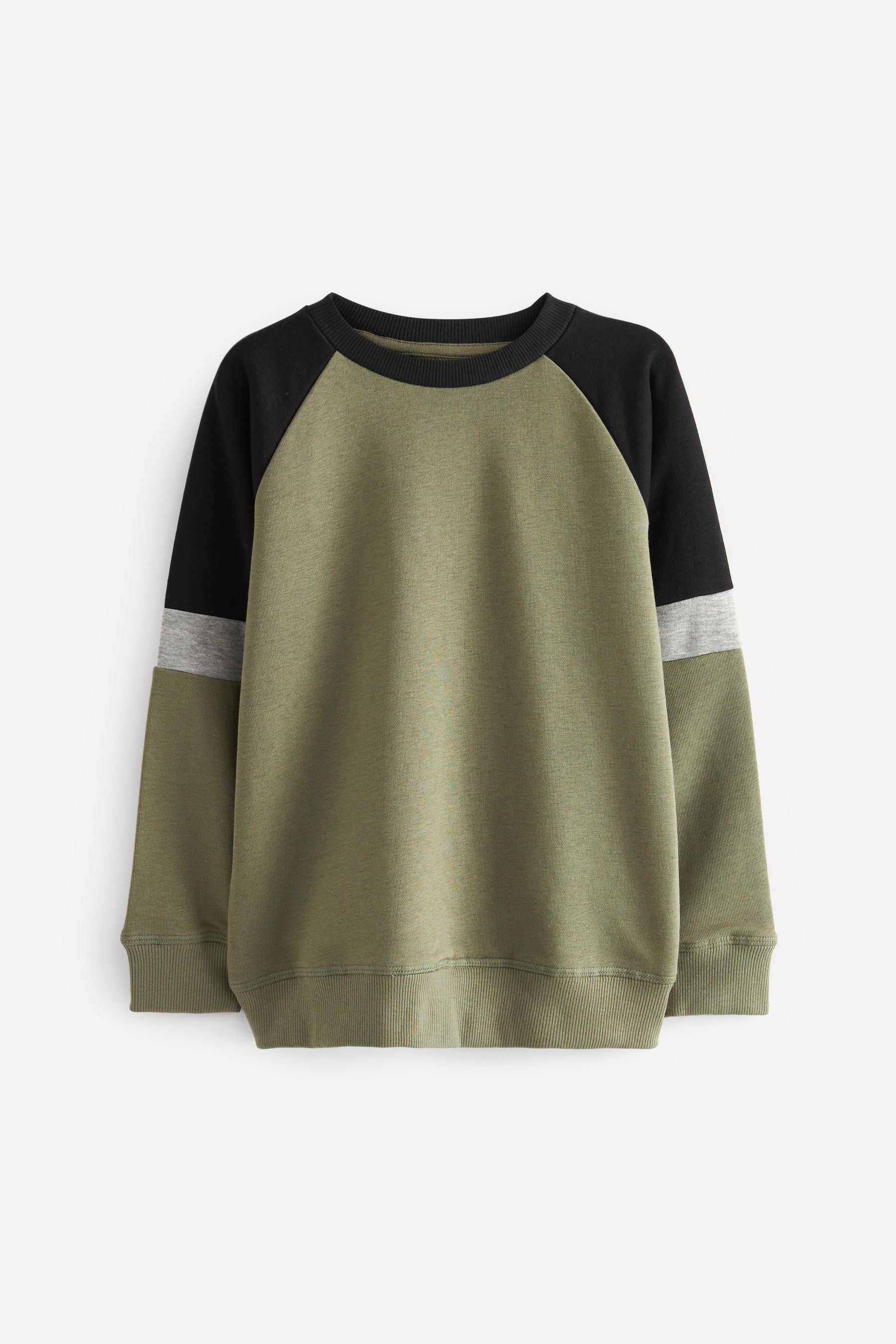 Khaki Green Long Sleeve Raglan Midweight Sweat Top (3-16yrs)