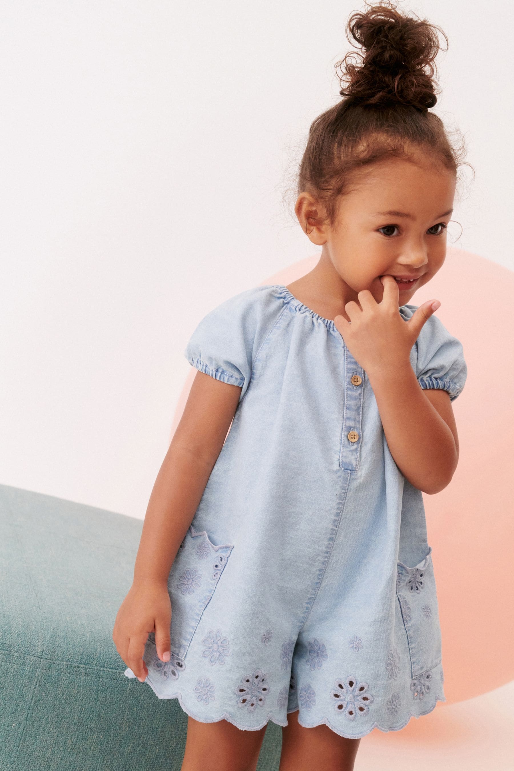 Denim Broderie Playsuit (3mths-7yrs)