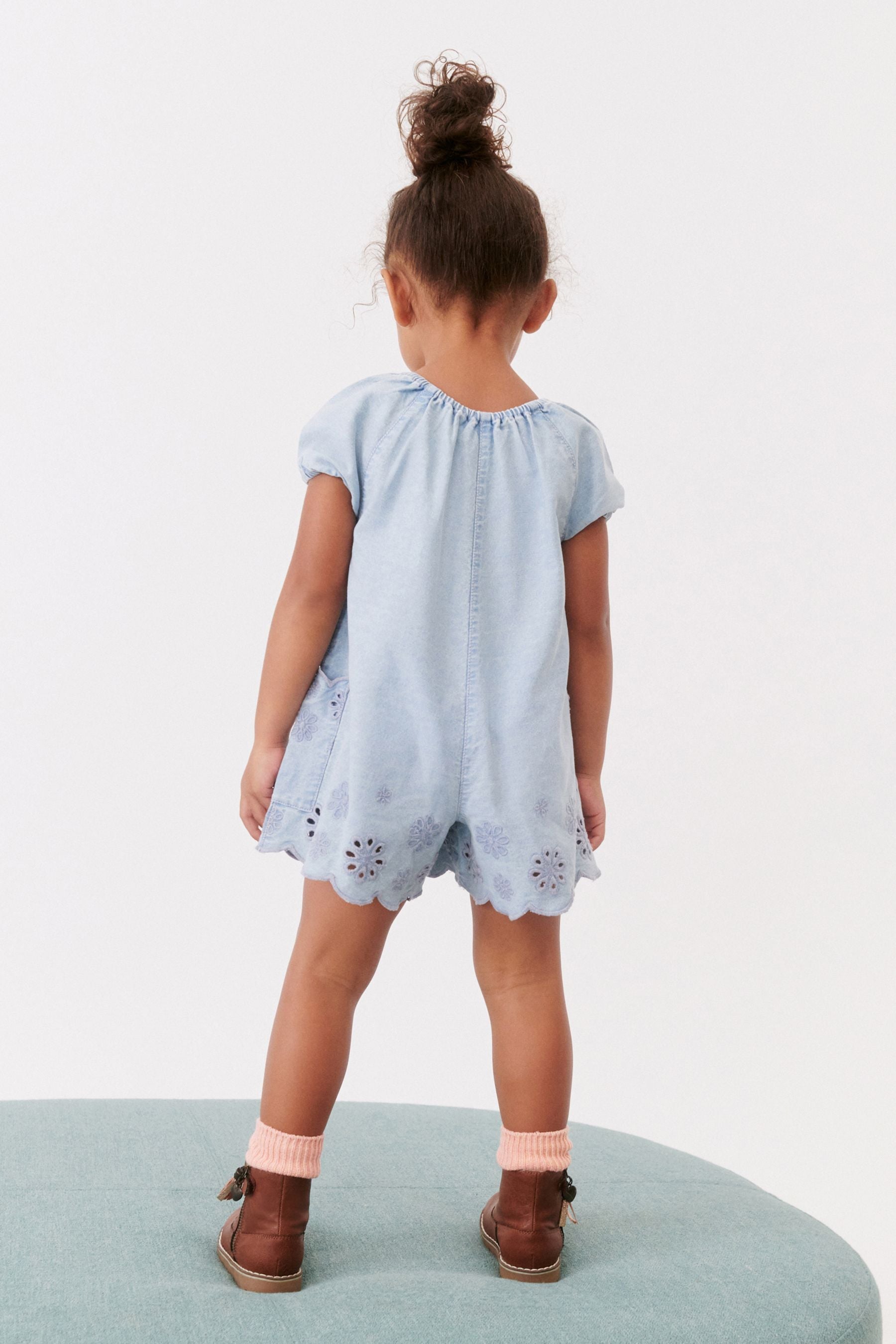 Denim Broderie Playsuit (3mths-7yrs)