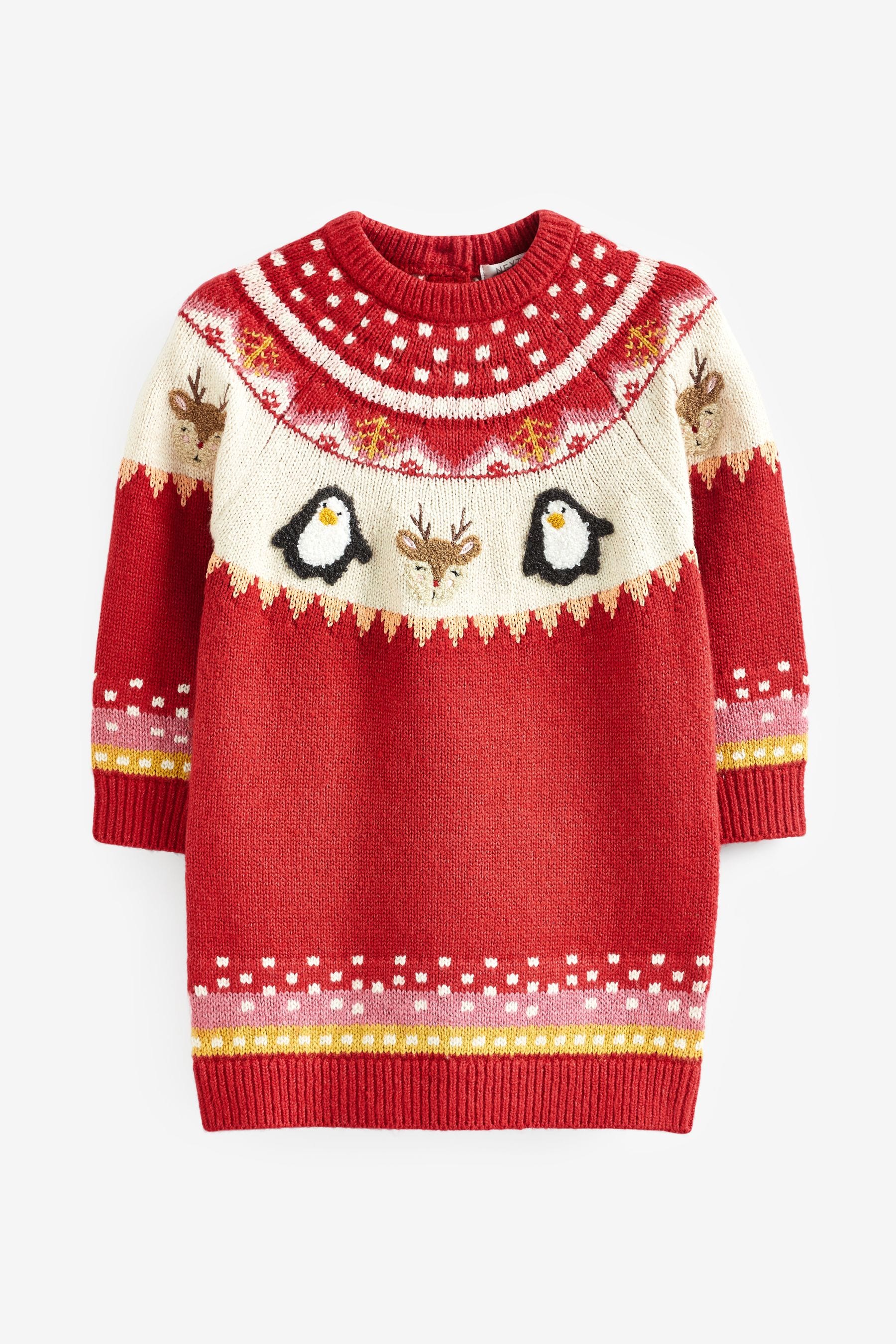 Red Reindeer Knitted Jumper Dress (3mths-7yrs)