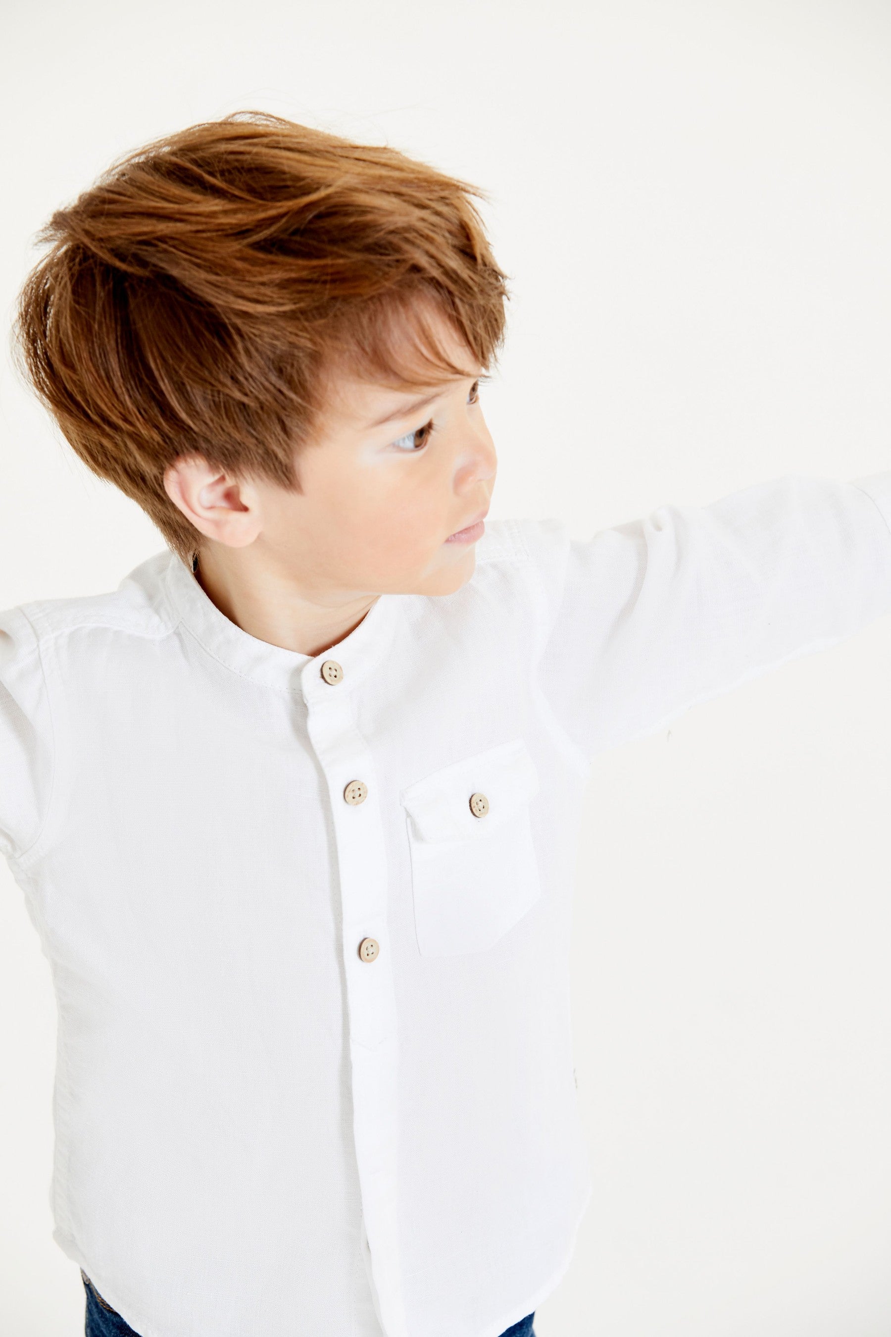 White Long Sleeve Linen Mix Grandad Shirt (3mths-7yrs)