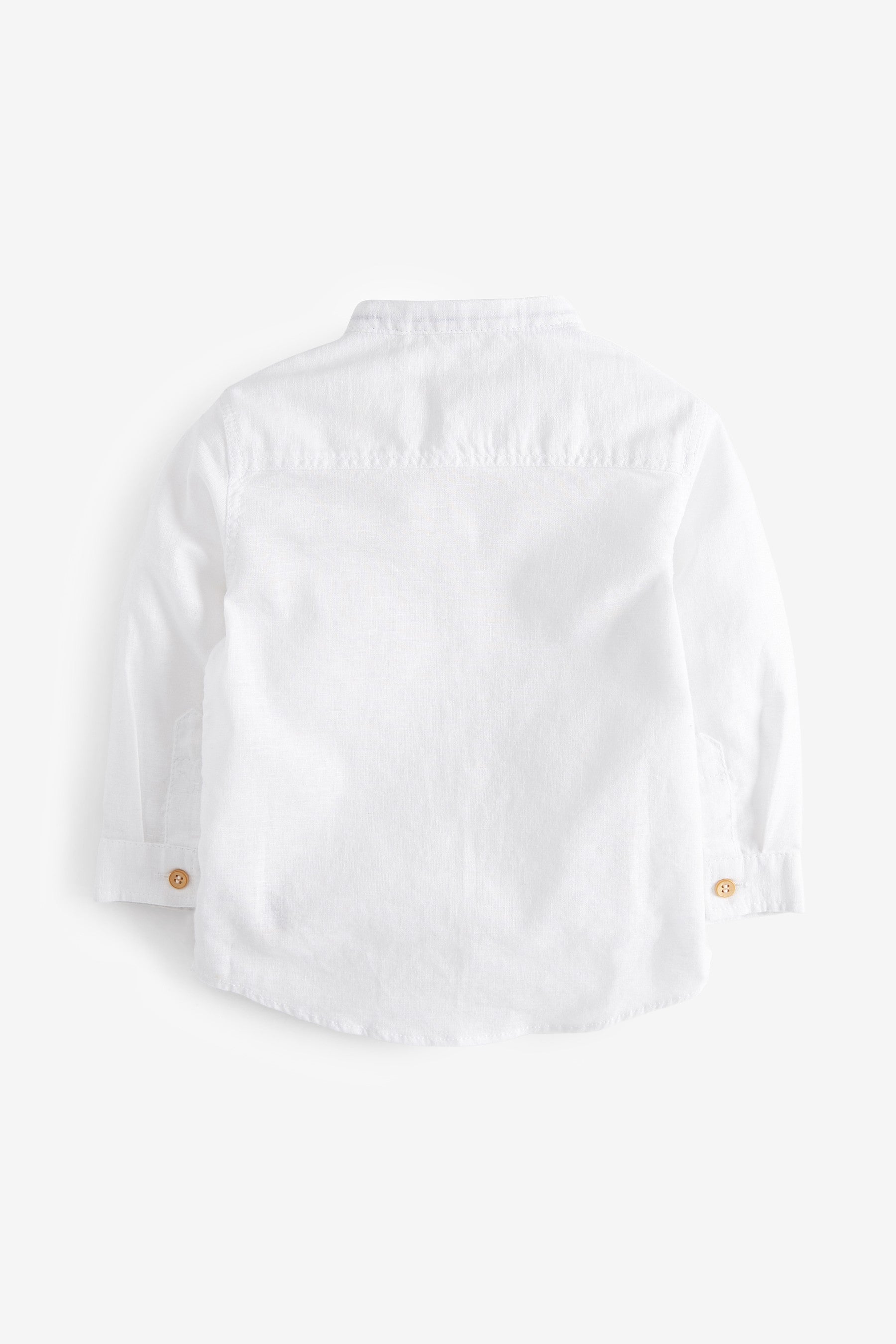 White Long Sleeve Linen Mix Grandad Shirt (3mths-7yrs)