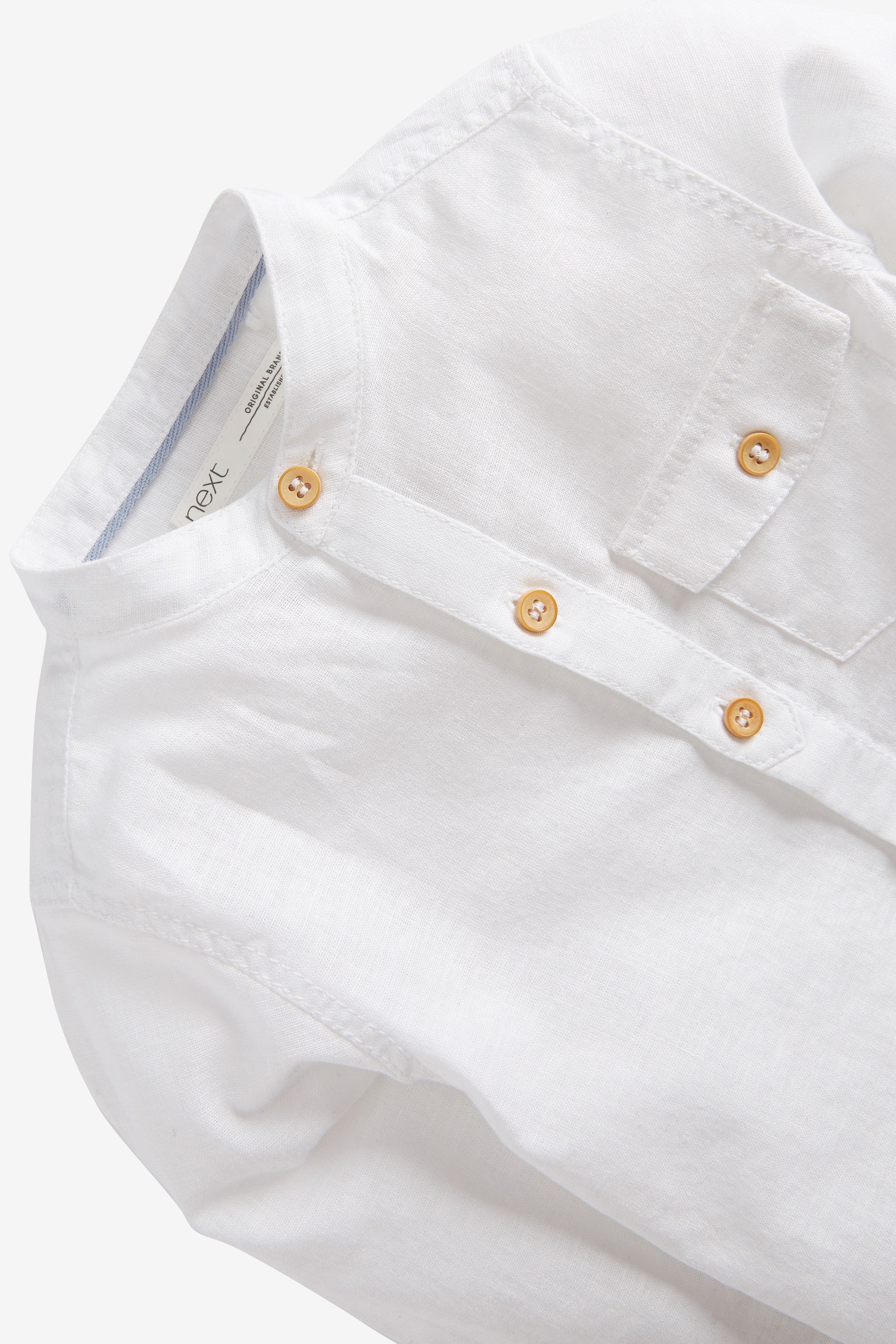 White Long Sleeve Linen Mix Grandad Shirt (3mths-7yrs)