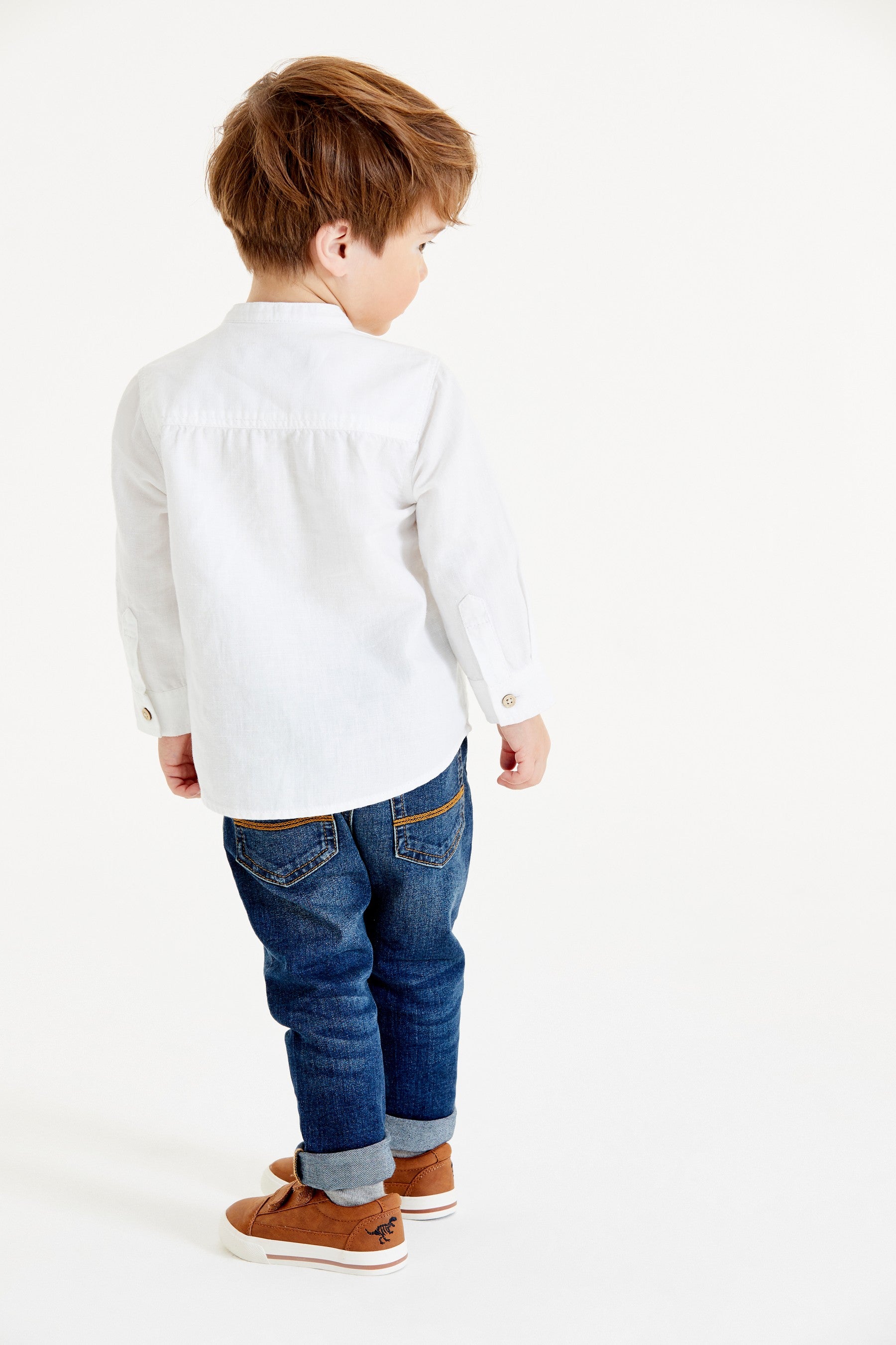 White Long Sleeve Linen Mix Grandad Shirt (3mths-7yrs)