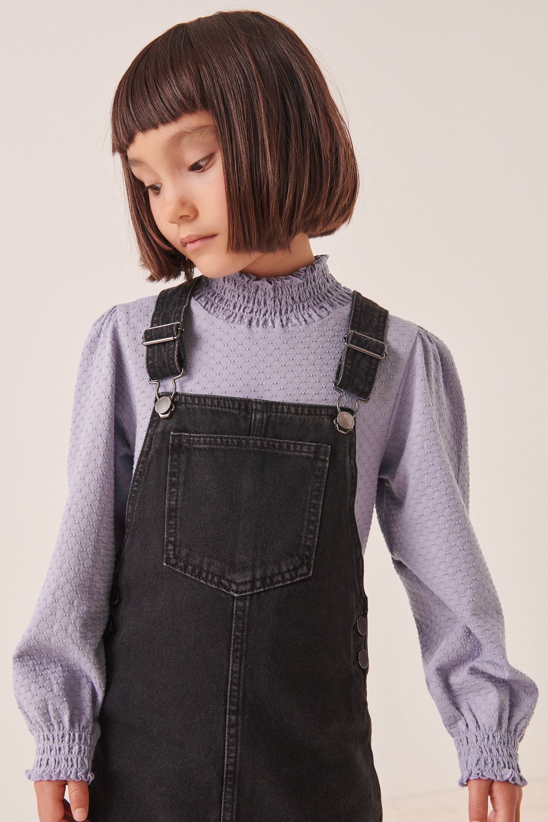 Lilac Purple Shirred High Neck Textured Top (3-16yrs)