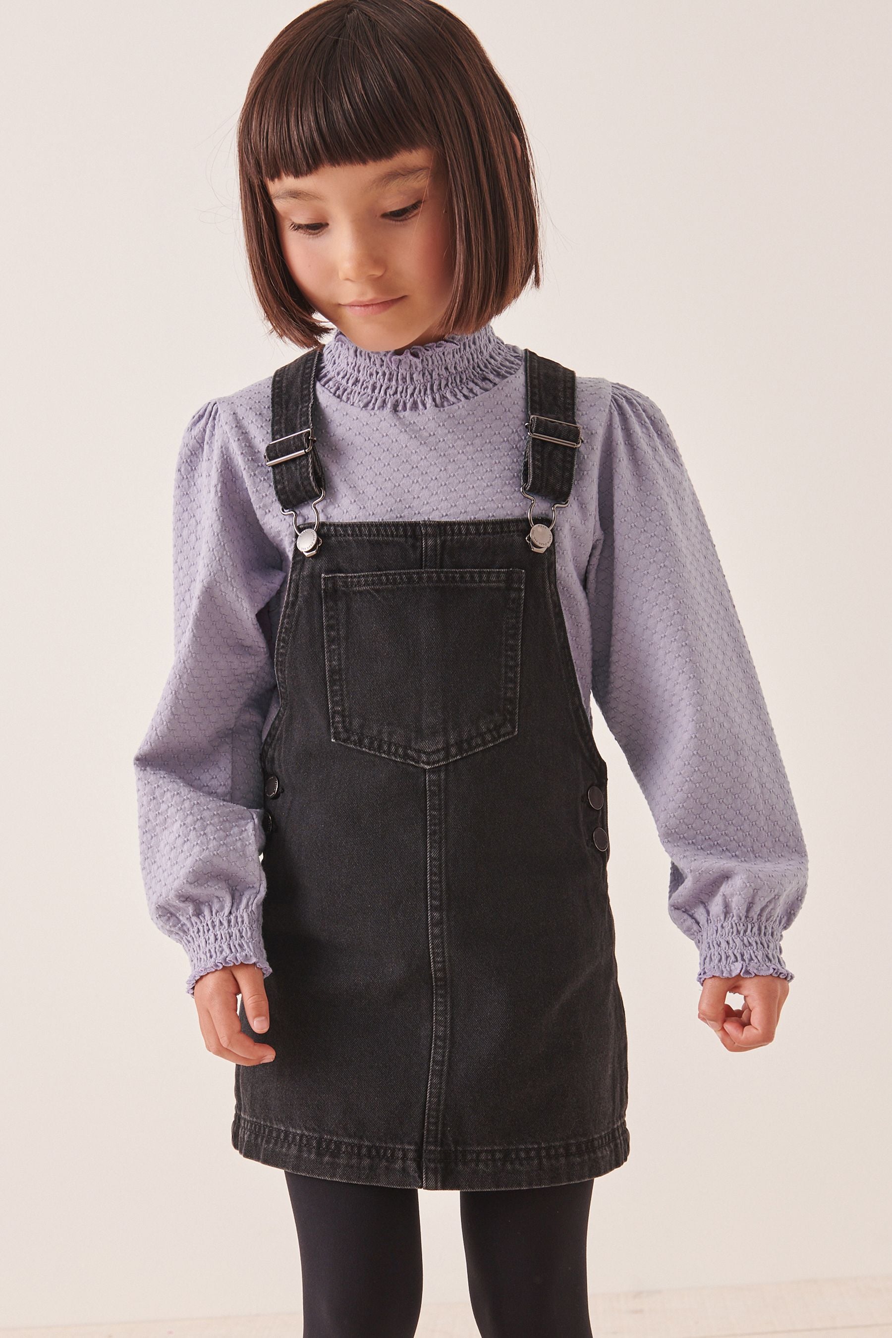 Lilac Purple Shirred High Neck Textured Top (3-16yrs)