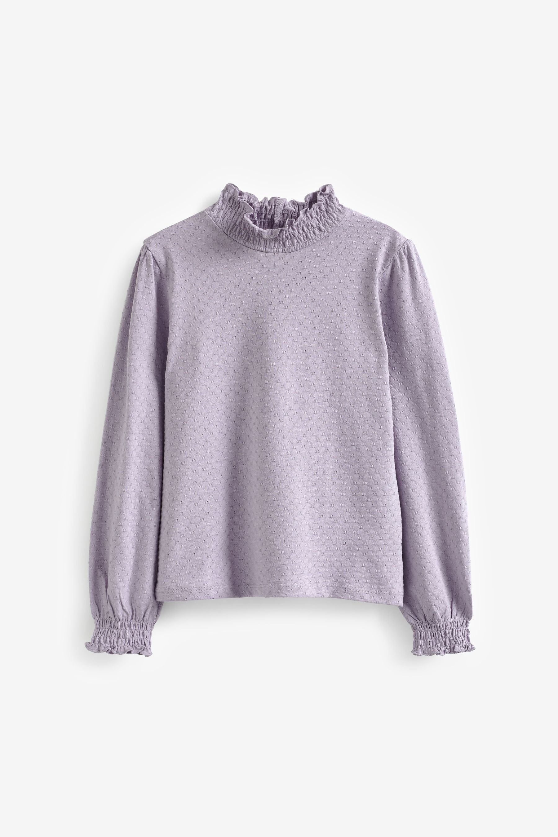 Lilac Purple Shirred High Neck Textured Top (3-16yrs)