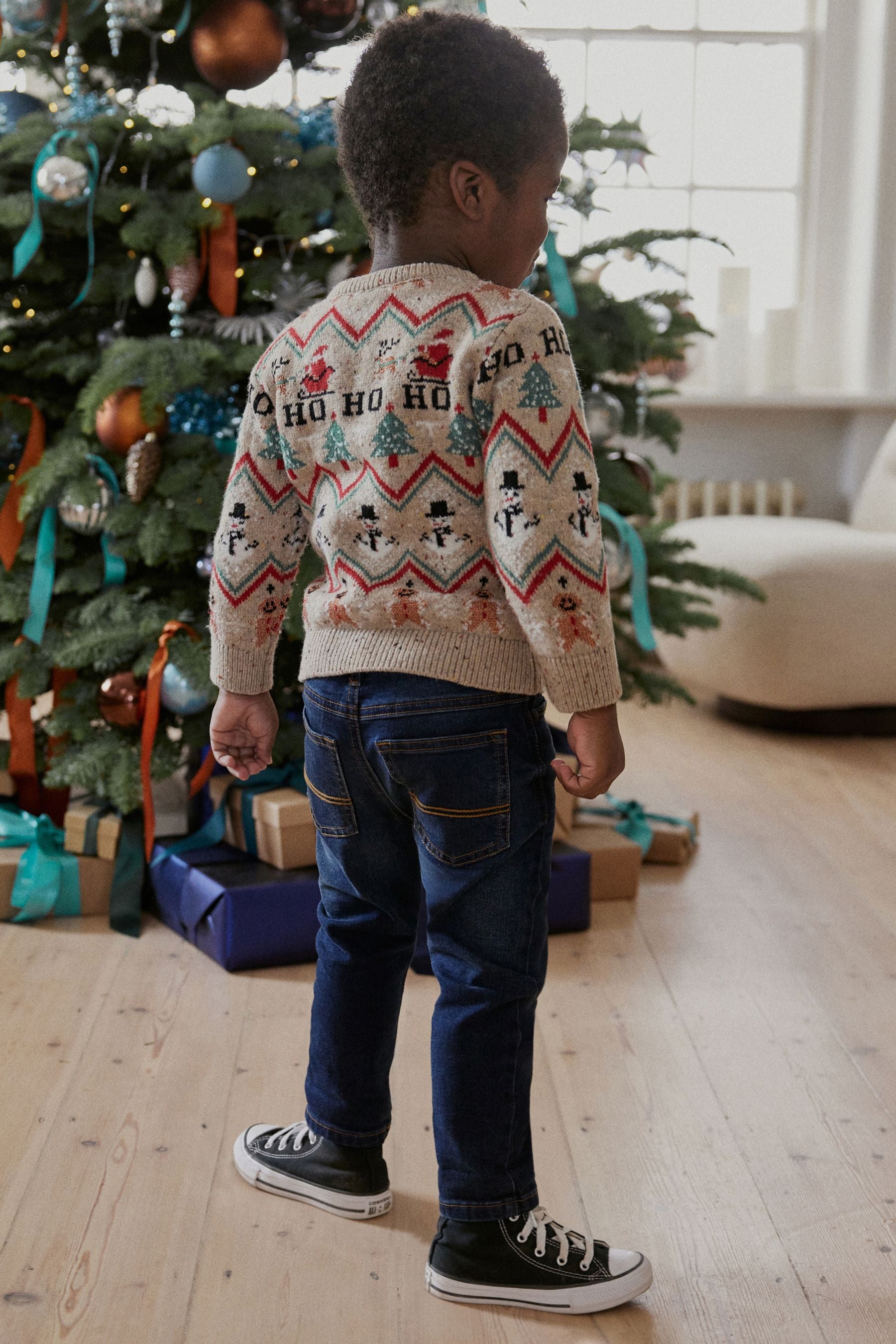 Neutral Snowman Fairisle Pattern Boys Knitted Christmas Jumper (3mths-16yrs)