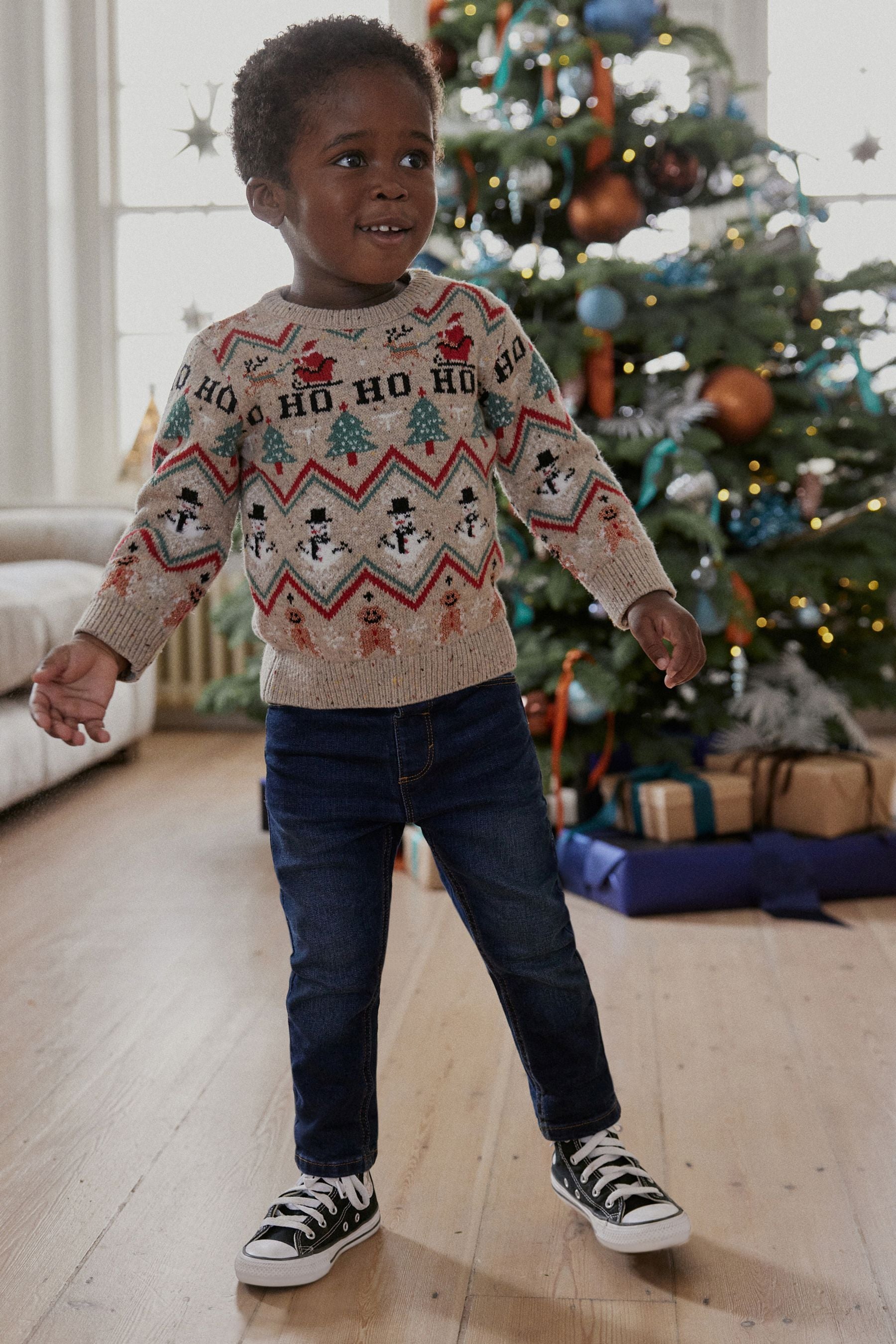 Neutral Snowman Fairisle Pattern Boys Knitted Christmas Jumper (3mths-16yrs)