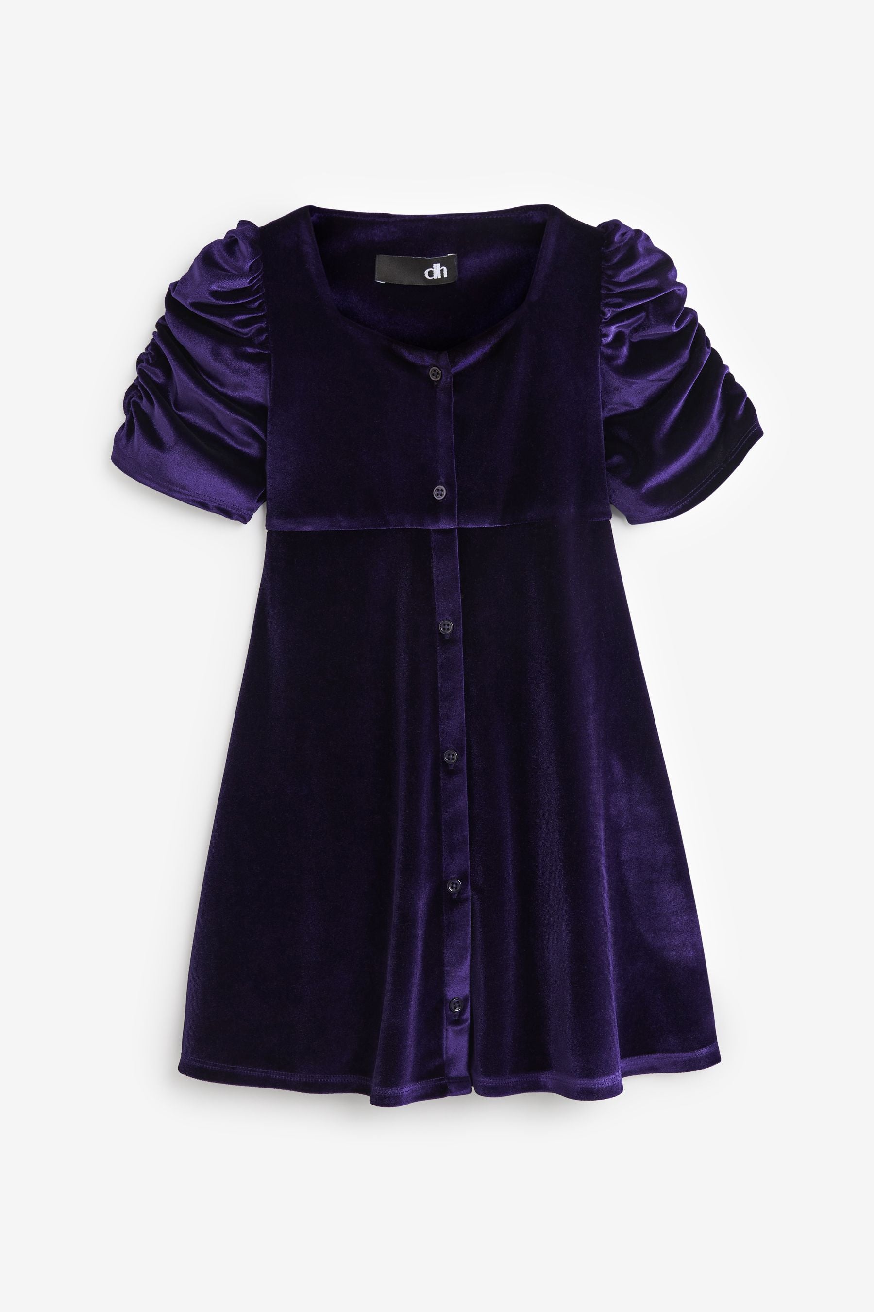 Purple Velvet Shirred Sleeve Dress (3-16yrs)