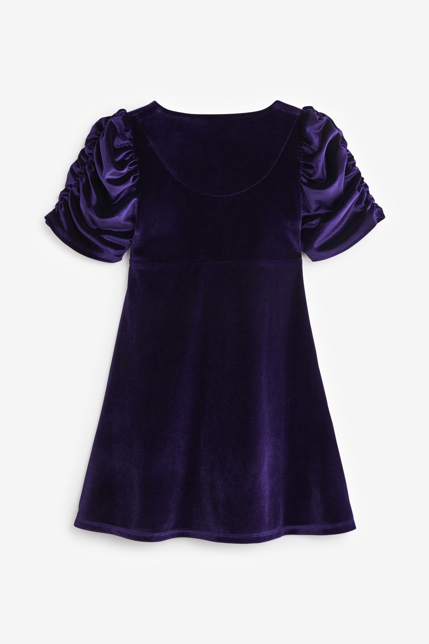 Purple Velvet Shirred Sleeve Dress (3-16yrs)