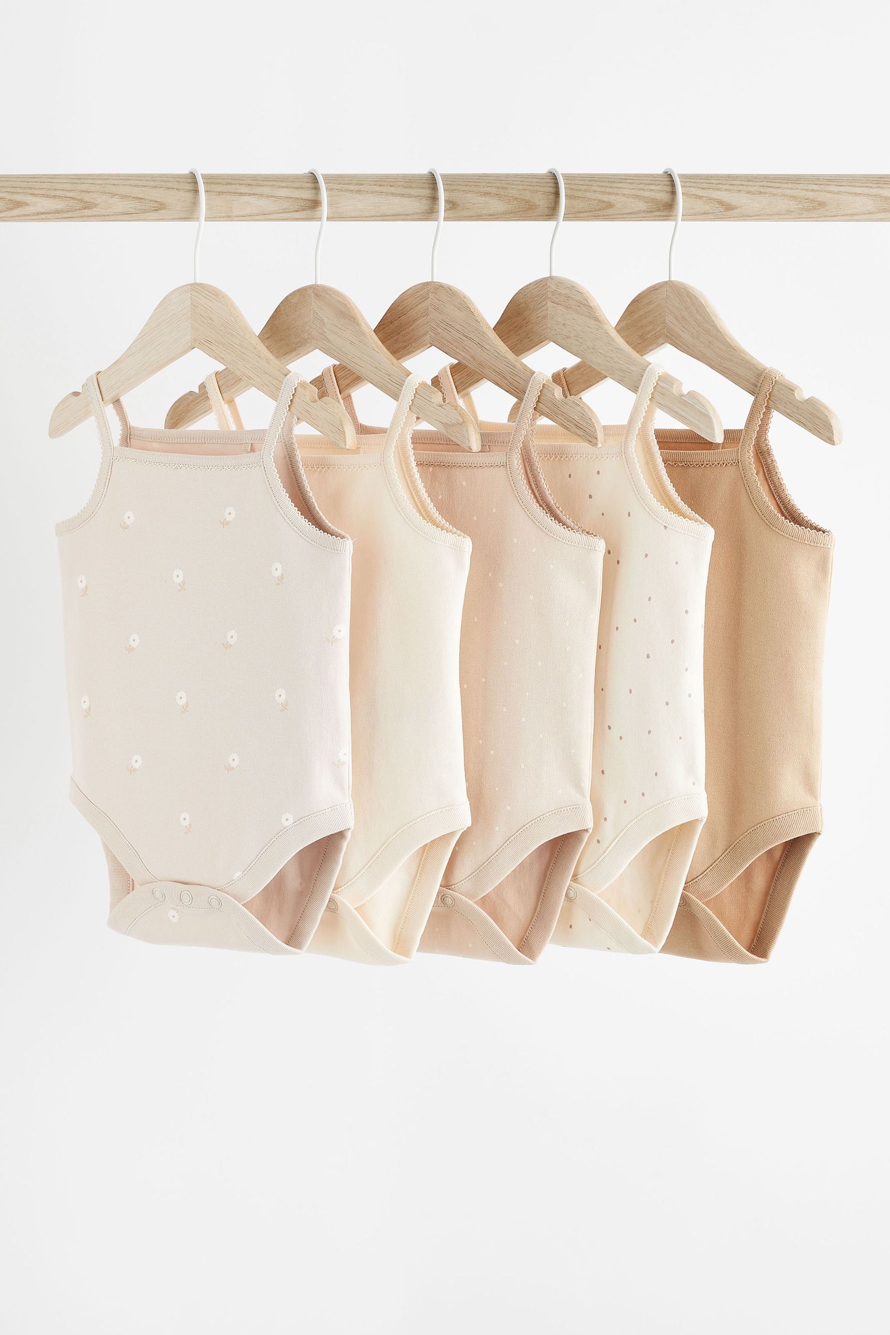 Beige Baby Strappy Vest Bodysuits 5 Pack