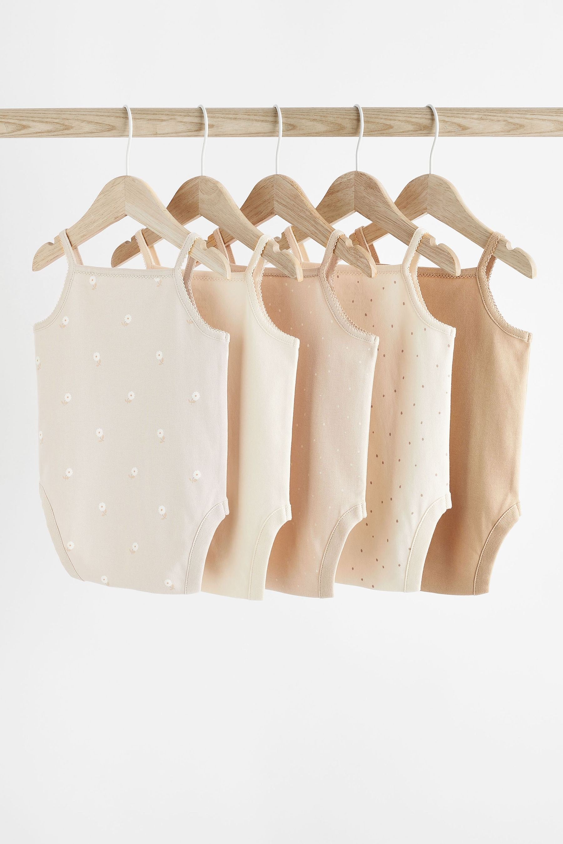 Beige Baby Strappy Vest Bodysuits 5 Pack