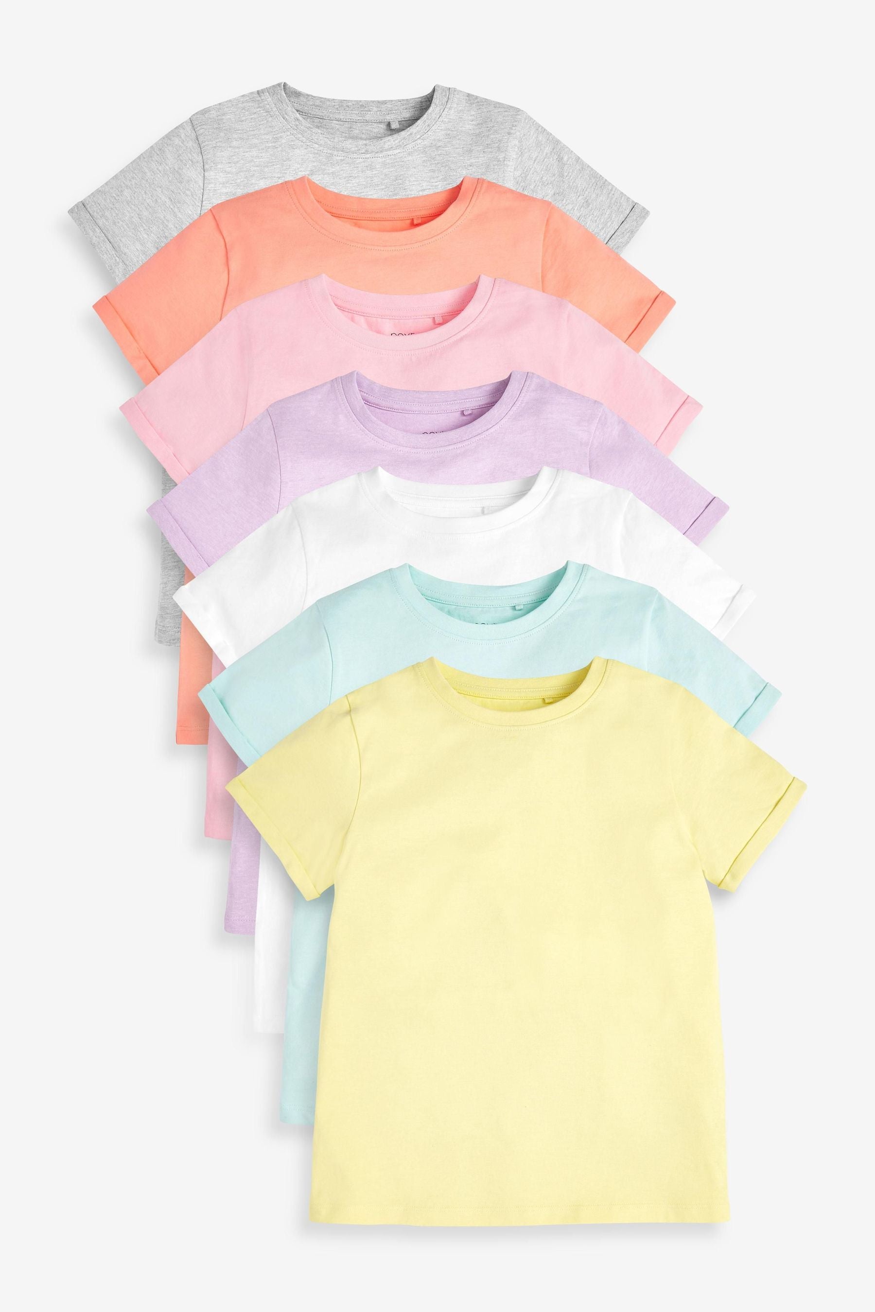 Multi 7 Pack Pastel Plain T-Shirts (3-16yrs)