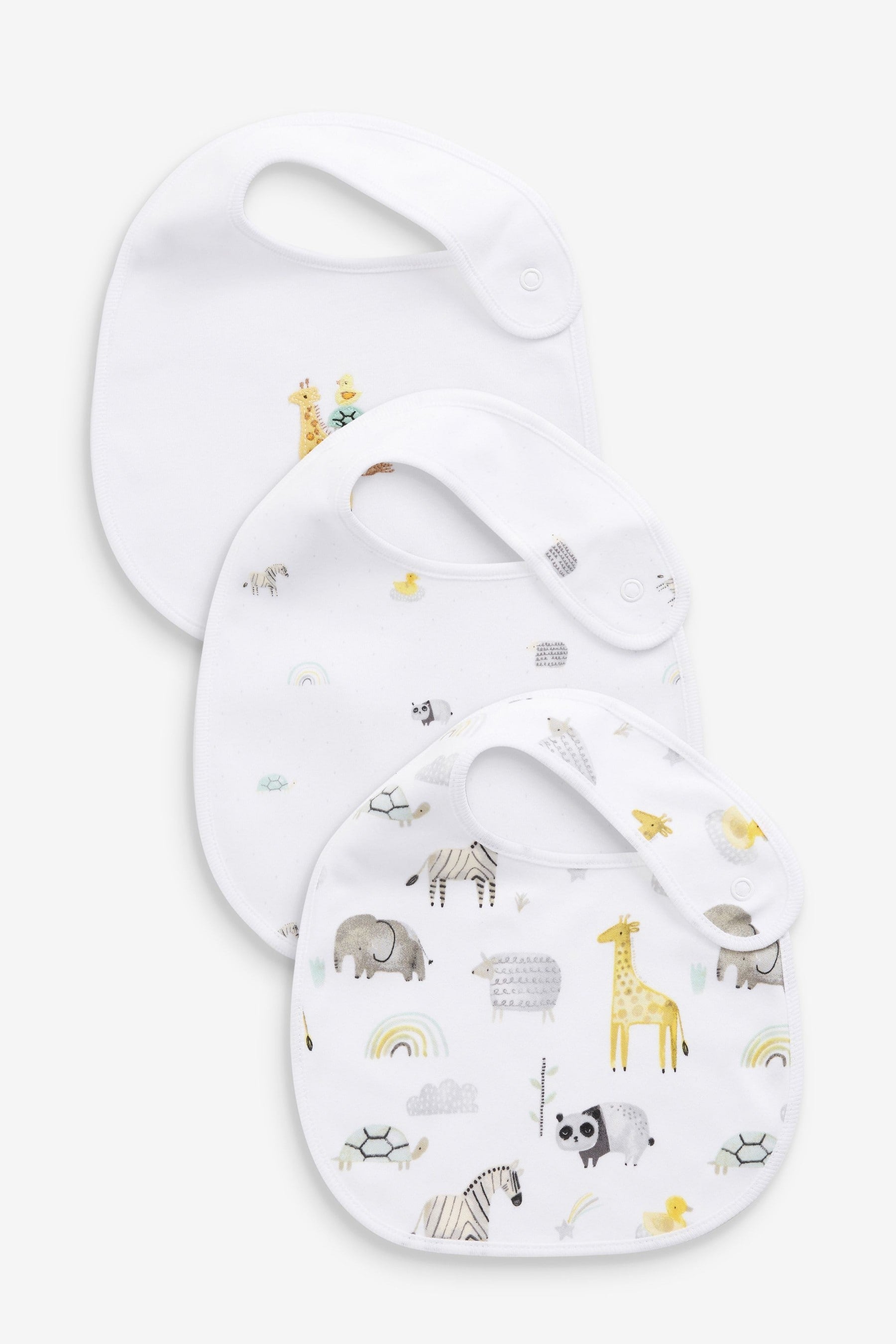 White 3 Pack Cotton Safari Baby Bibs