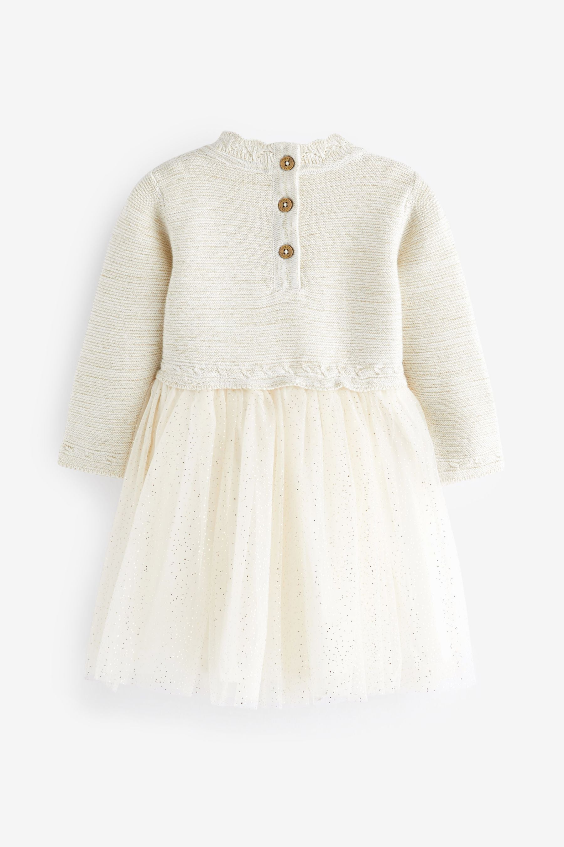 Cream/Gold Sparkle Baby Knitted Mesh Tutu Dress (0mths-2yrs)