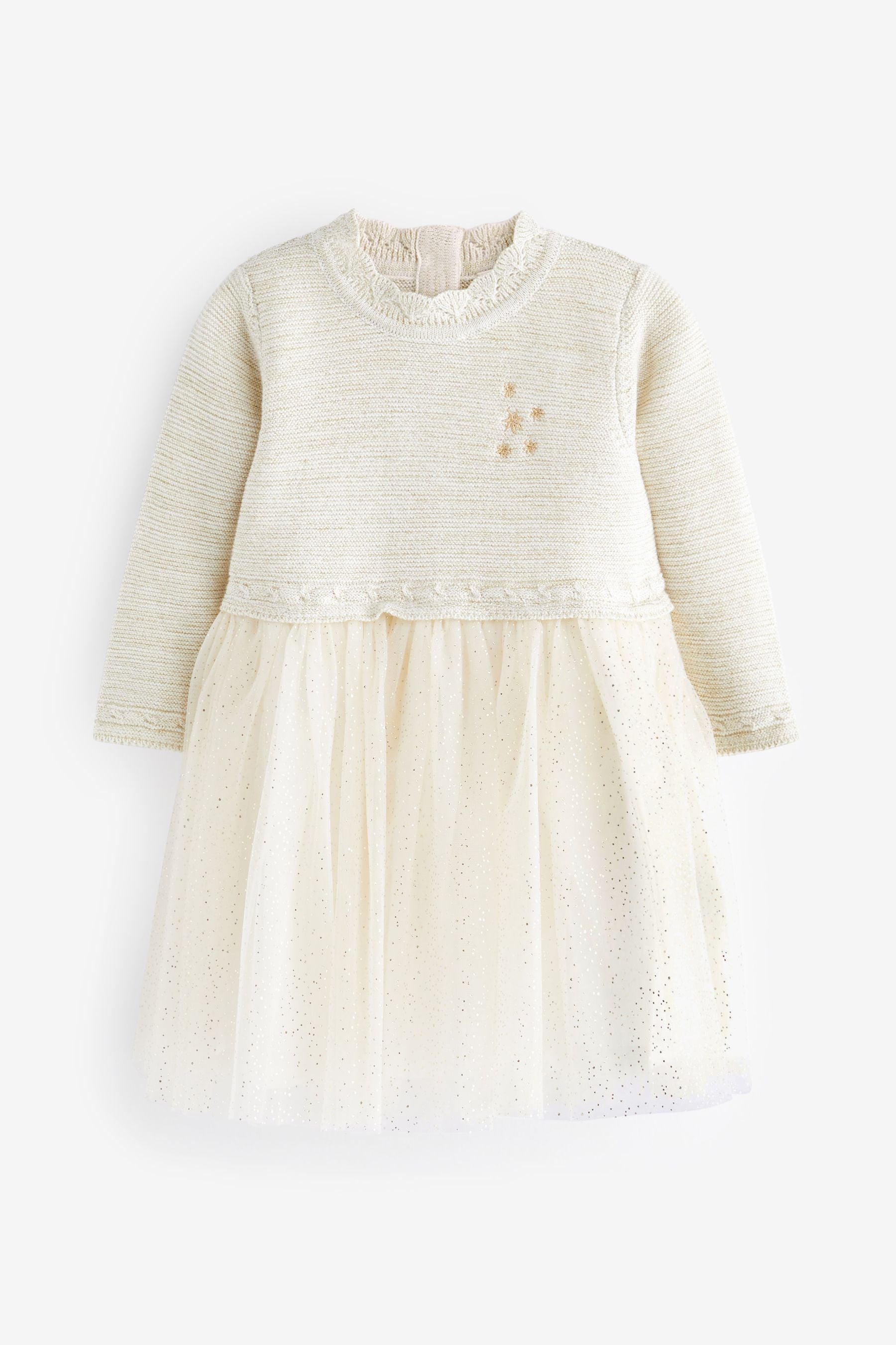 Cream/Gold Sparkle Baby Knitted Mesh Tutu Dress (0mths-2yrs)