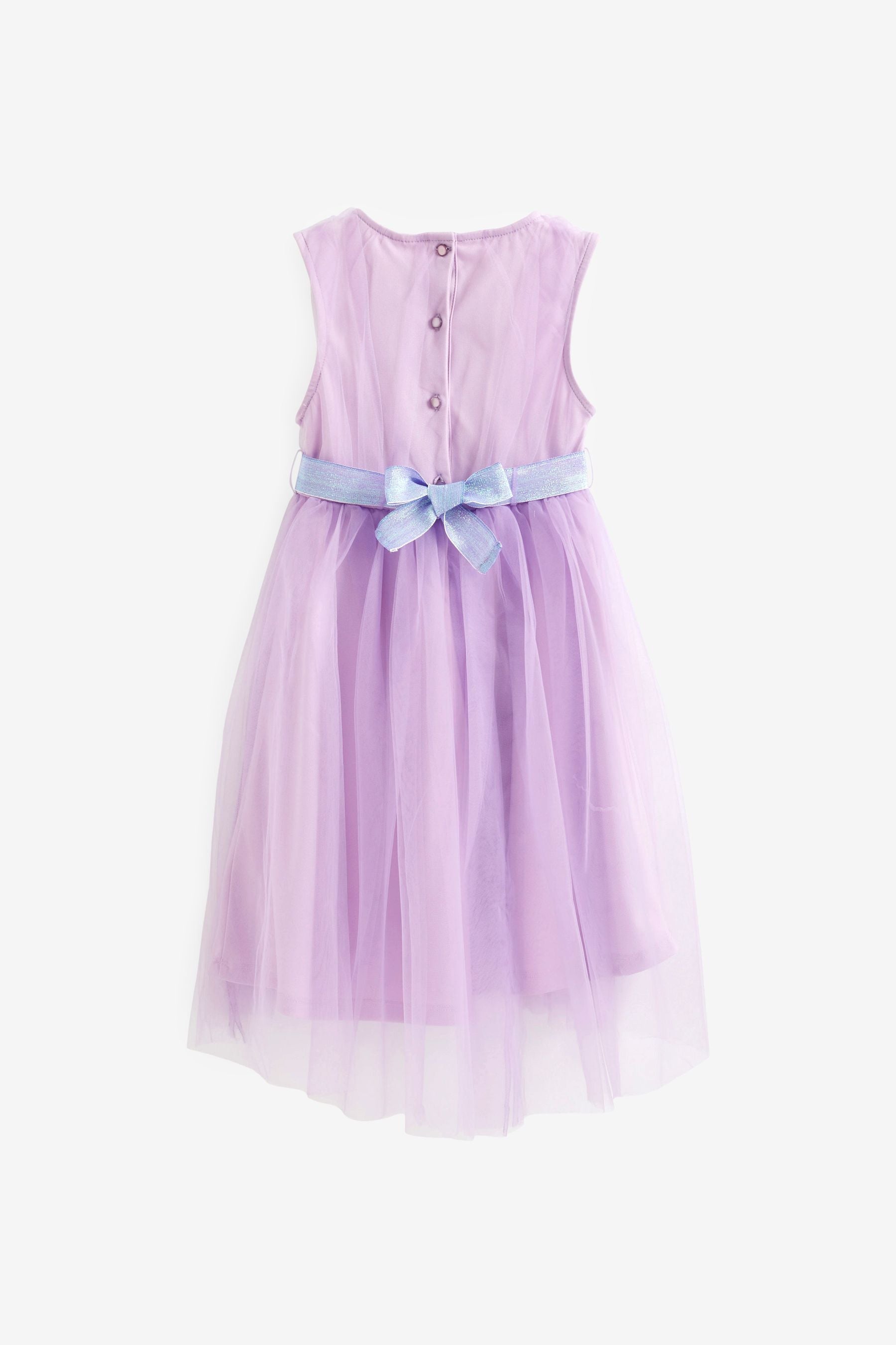 Lilac Purple Mesh Tie Back Party Dress (3-16yrs)