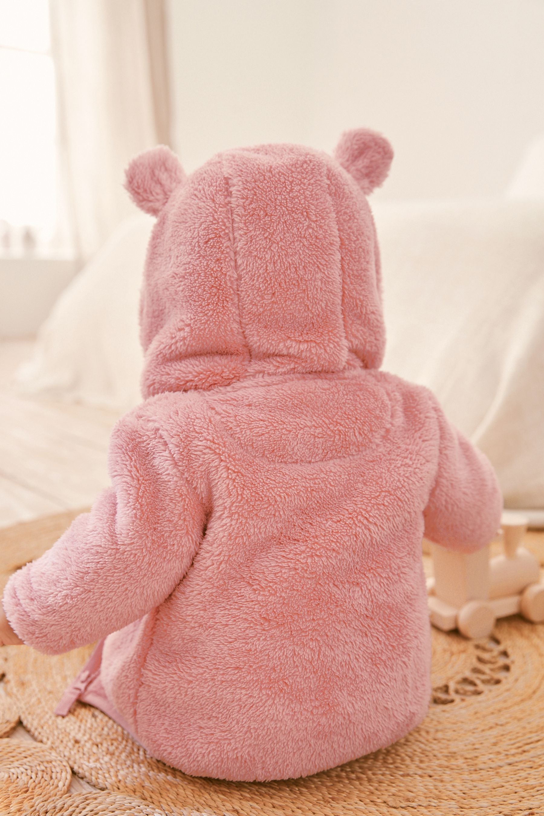 Pink Cosy Teddy Borg Fleece Bear Baby Jacket