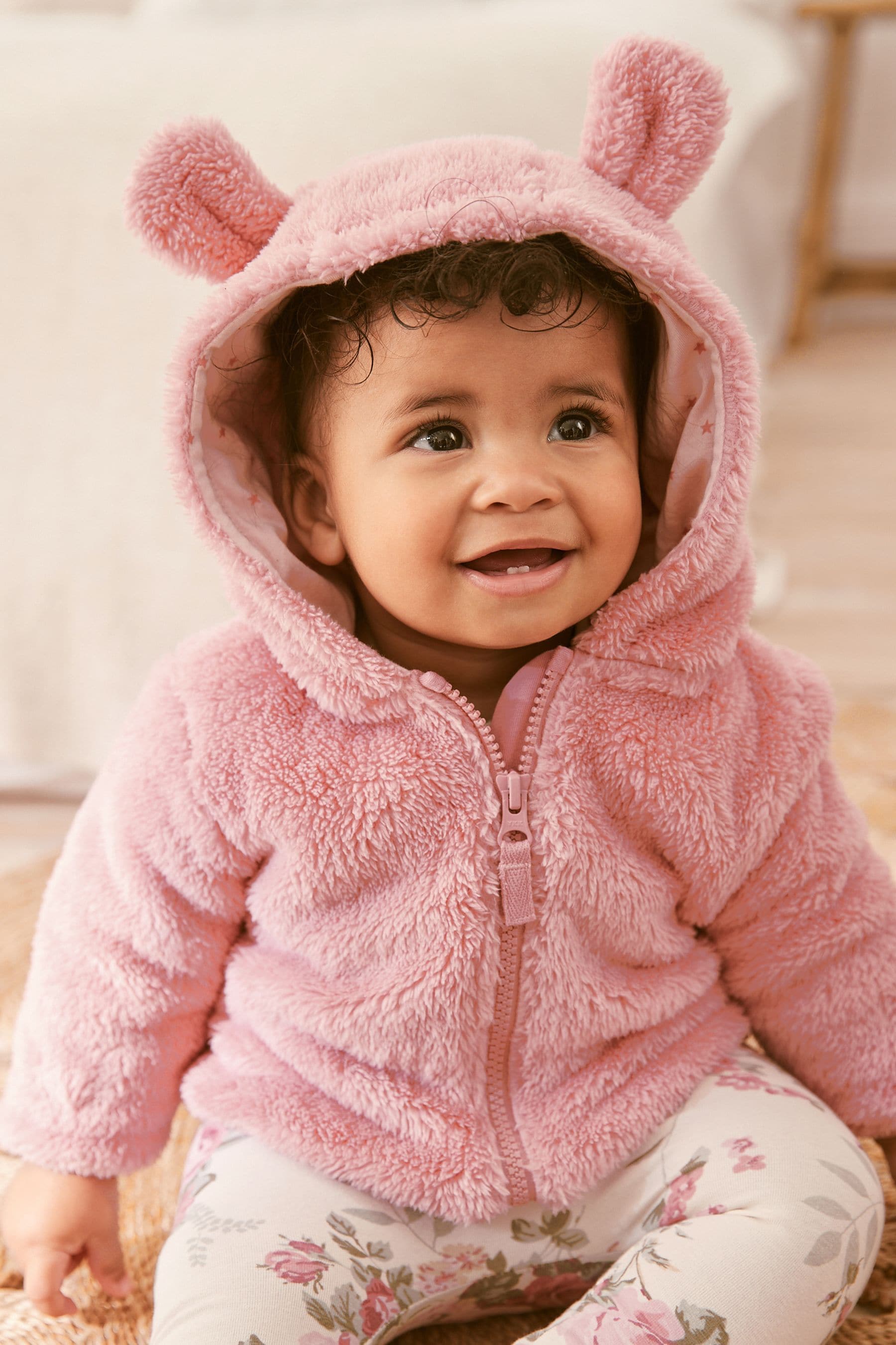 Pink Cosy Teddy Borg Fleece Bear Baby Jacket